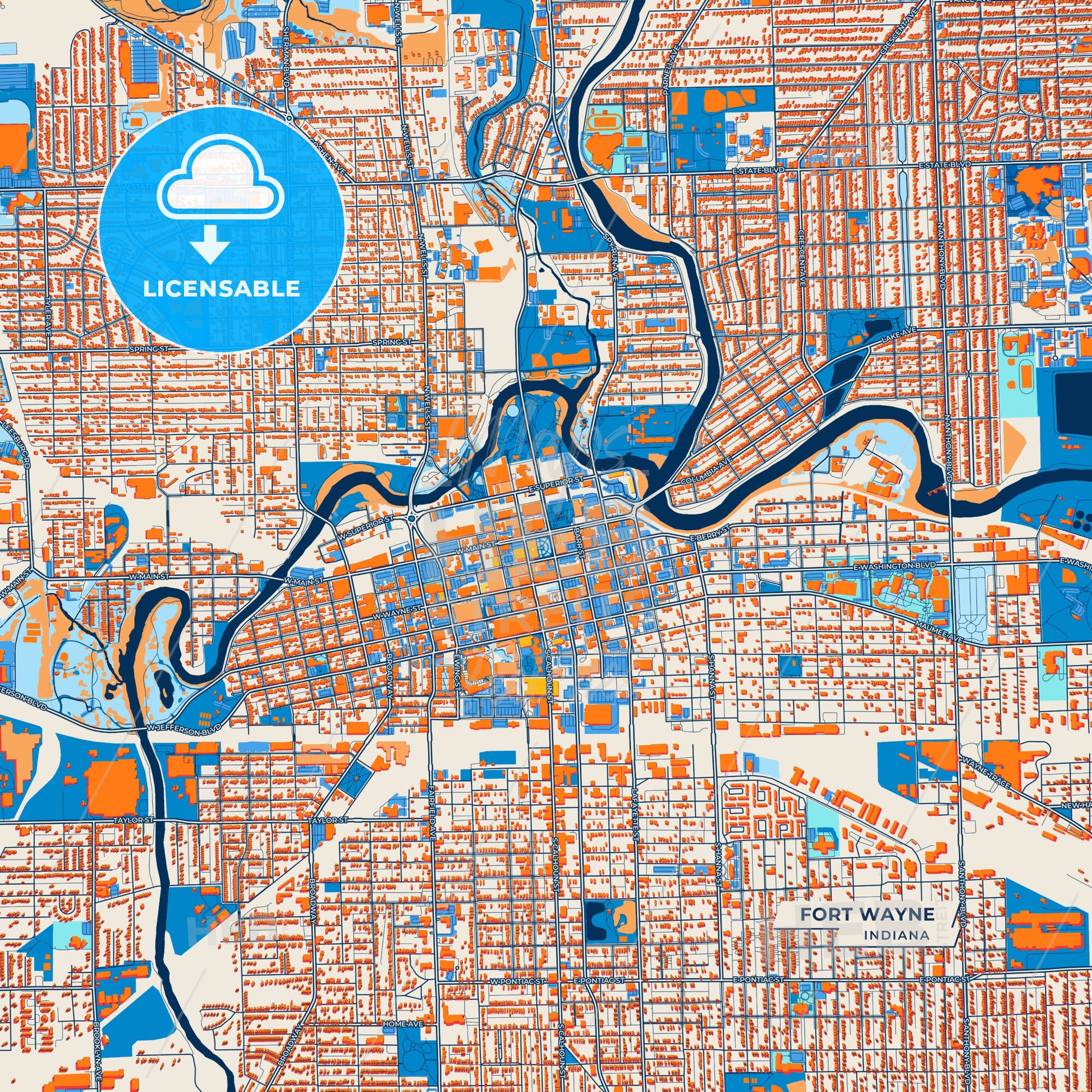 Canvas Print Template of Fort Wayne Street Map