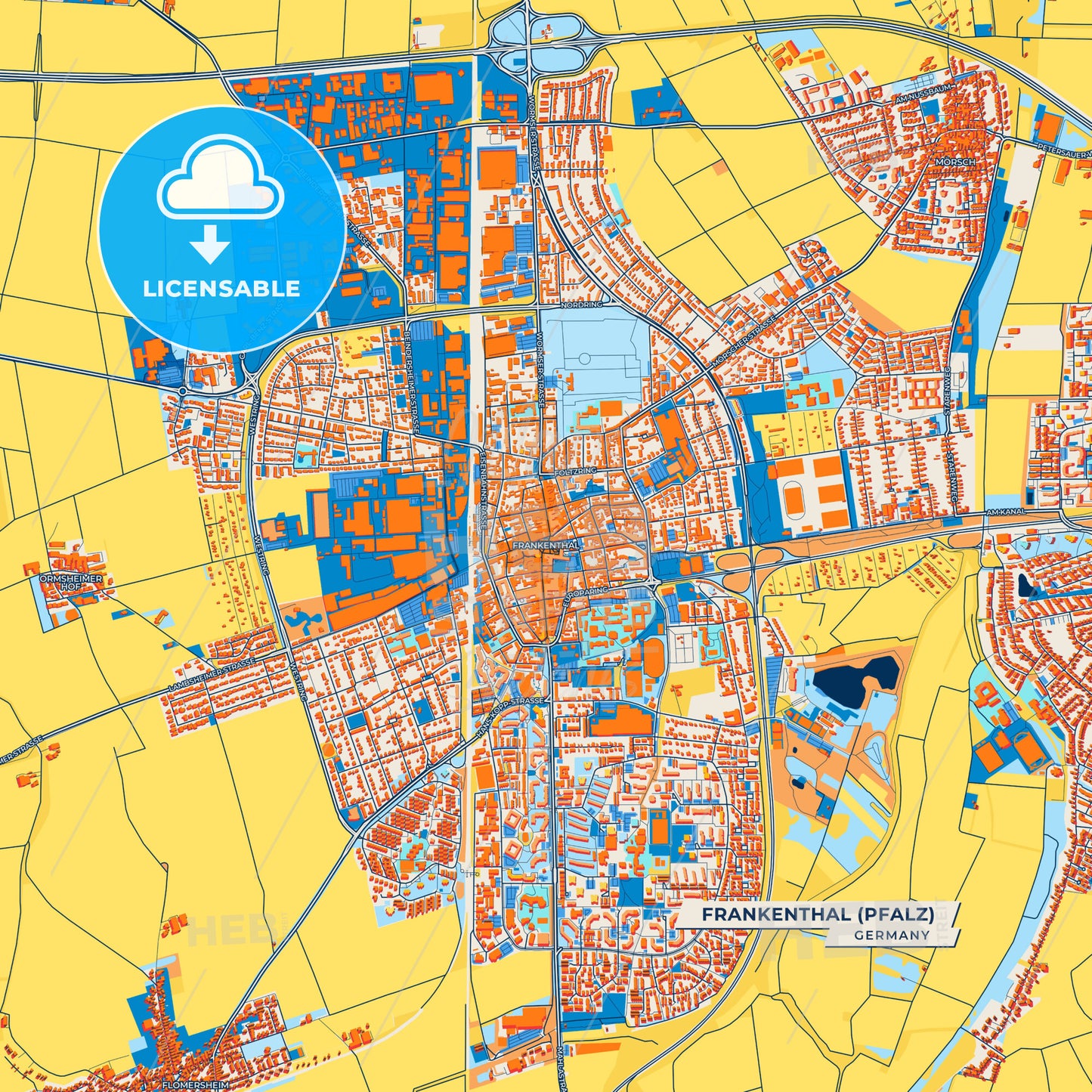 Canvas Print Template of Frankenthal (Pfalz) Street Map