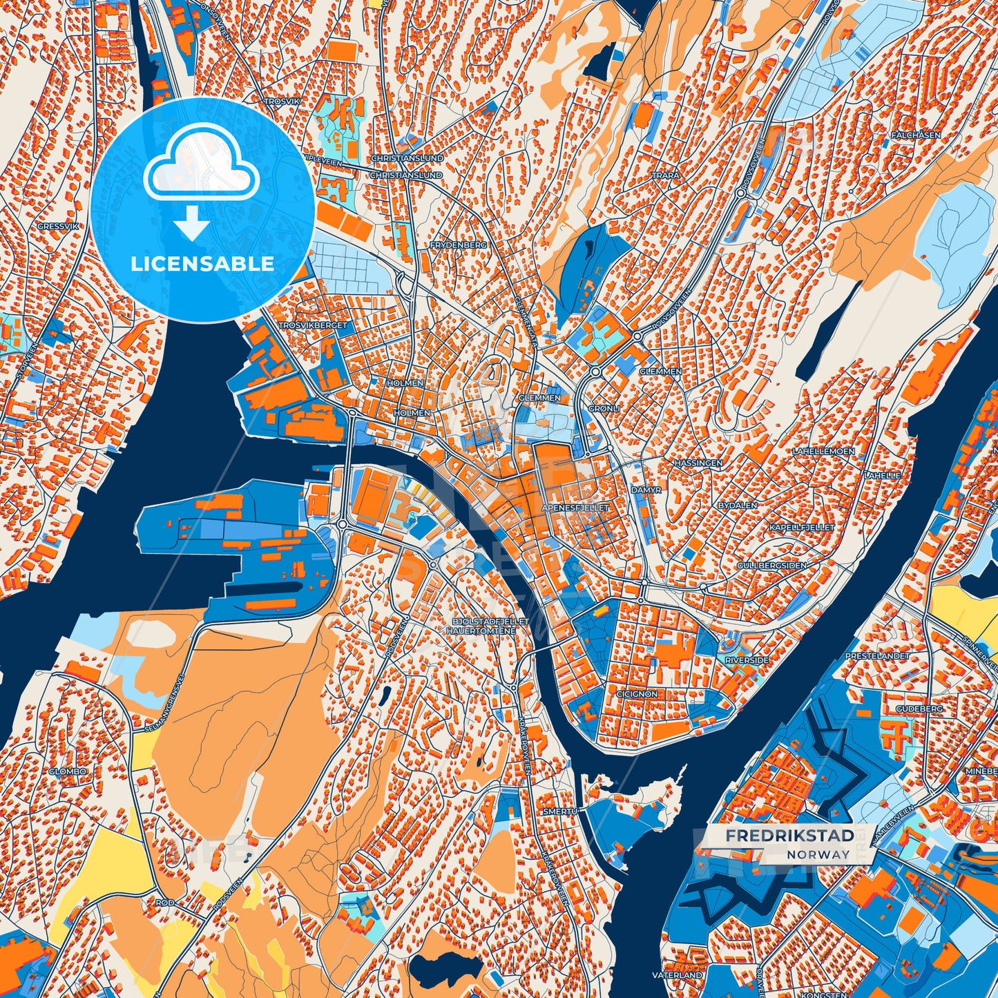 Canvas Print Template of Fredrikstad Street Map