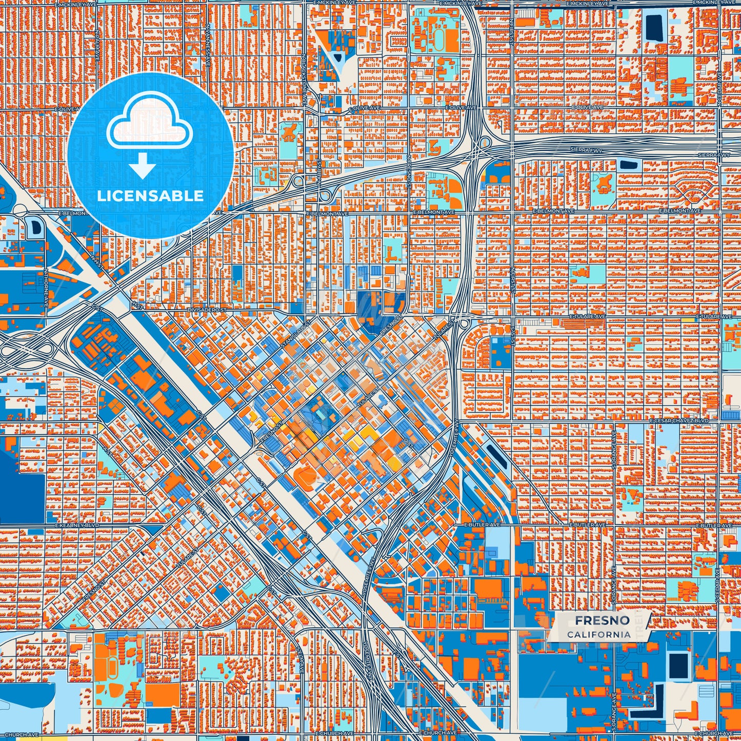 Canvas Print Template of Fresno Street Map