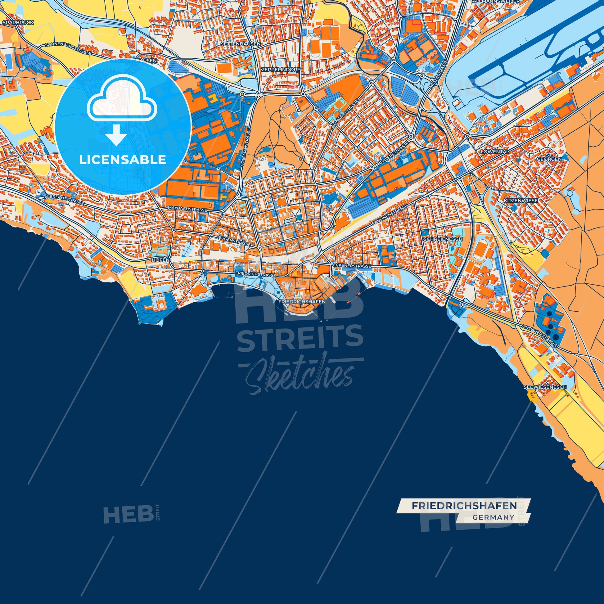 Canvas Print Template of Friedrichshafen Street Map