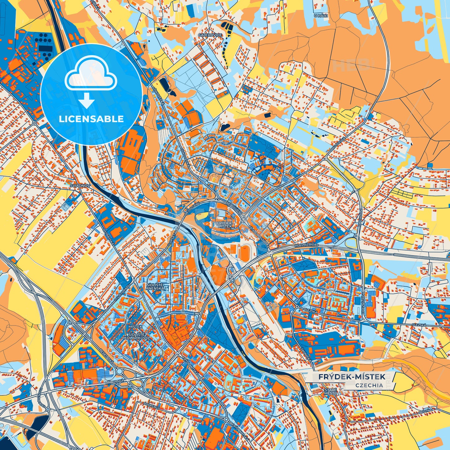 Canvas Print Template of Frýdek-Místek Street Map