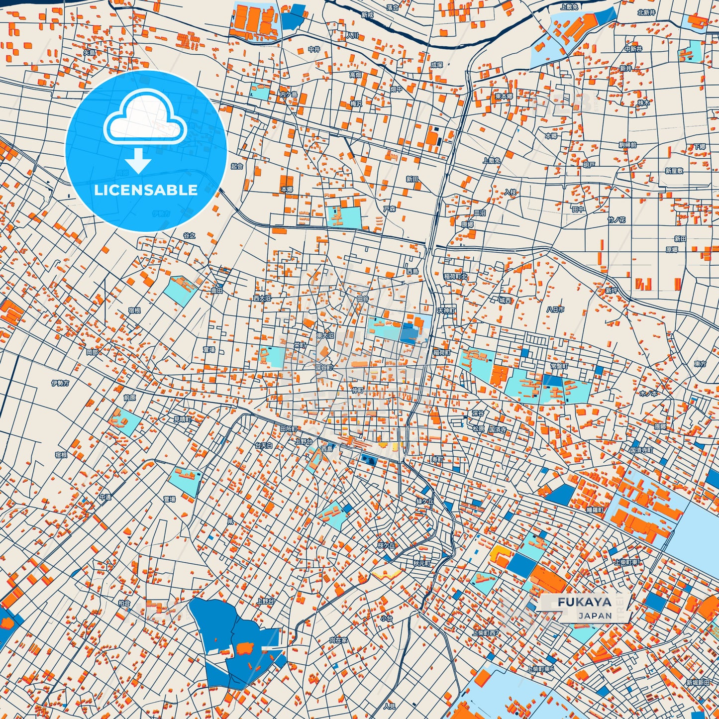 Canvas Print Template of Fukaya Street Map