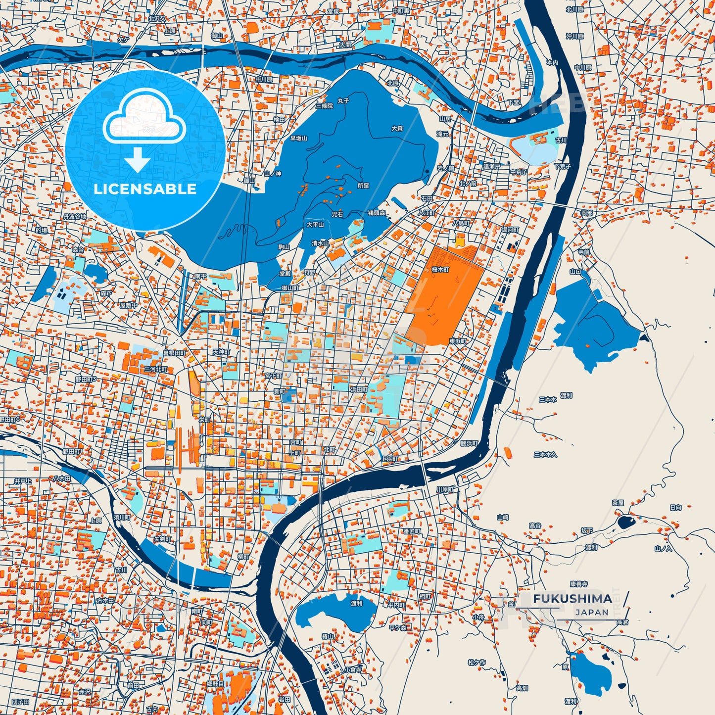 Canvas Print Template of Fukushima Street Map