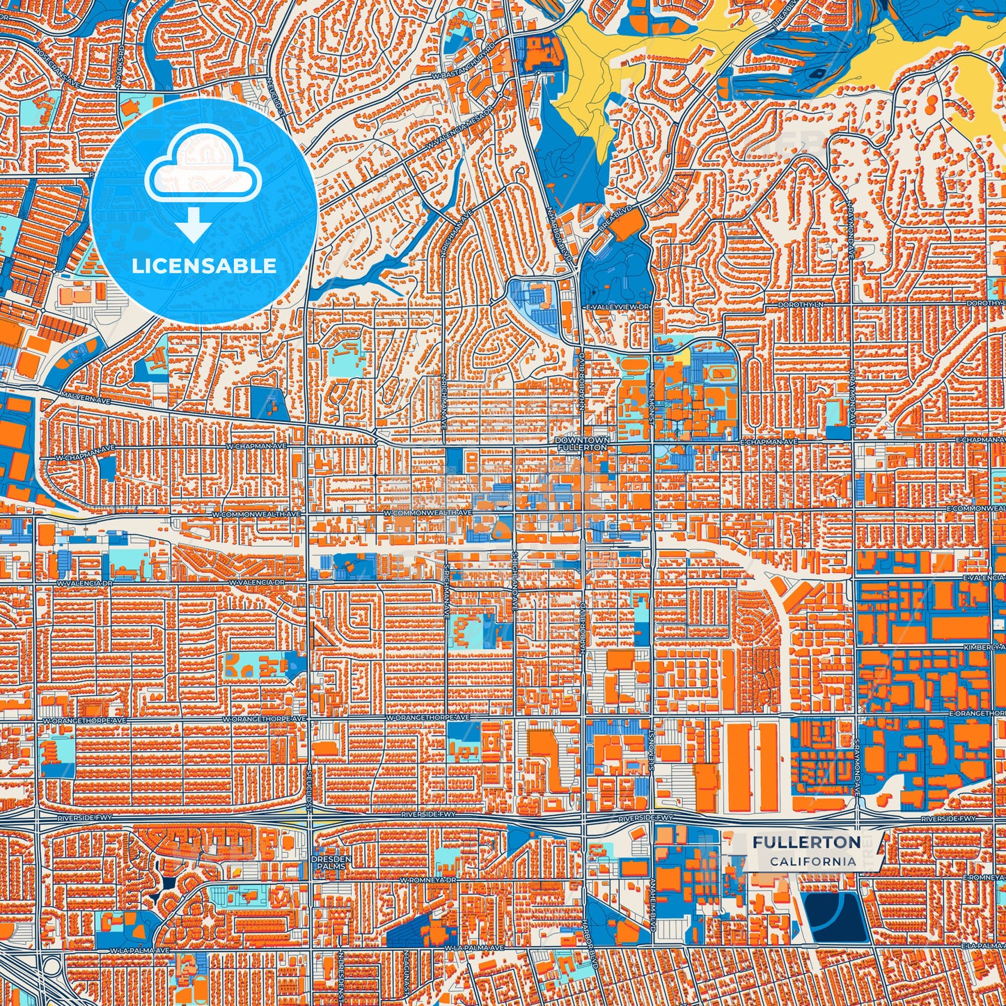 Canvas Print Template of Fullerton Street Map