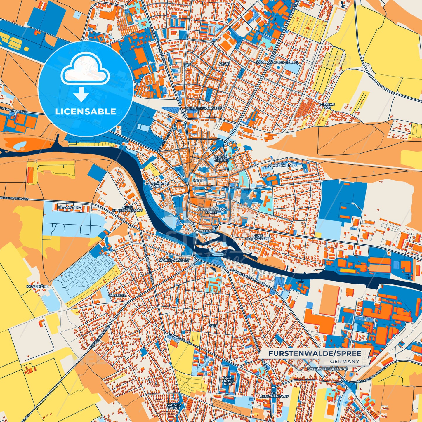 Canvas Print Template of Furstenwalde/Spree Street Map