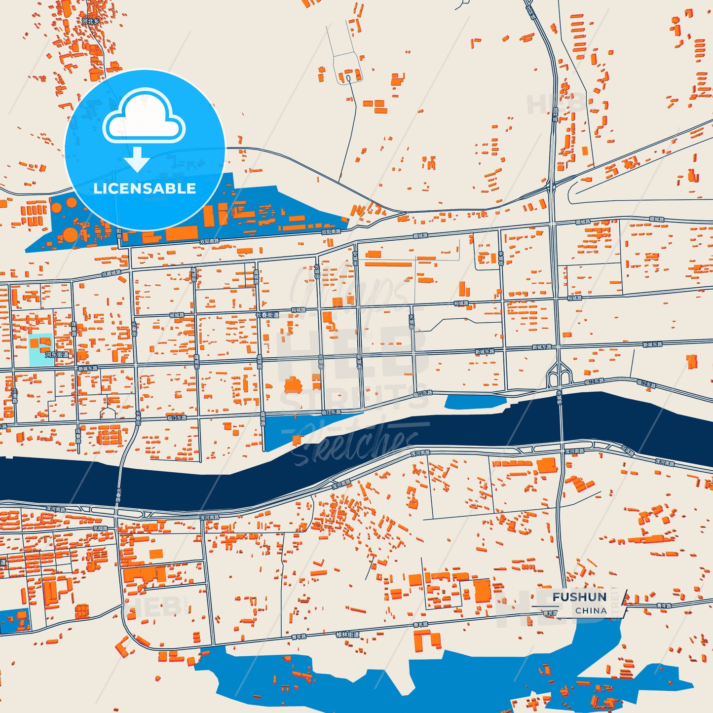 Canvas Print Template of Fushun Street Map