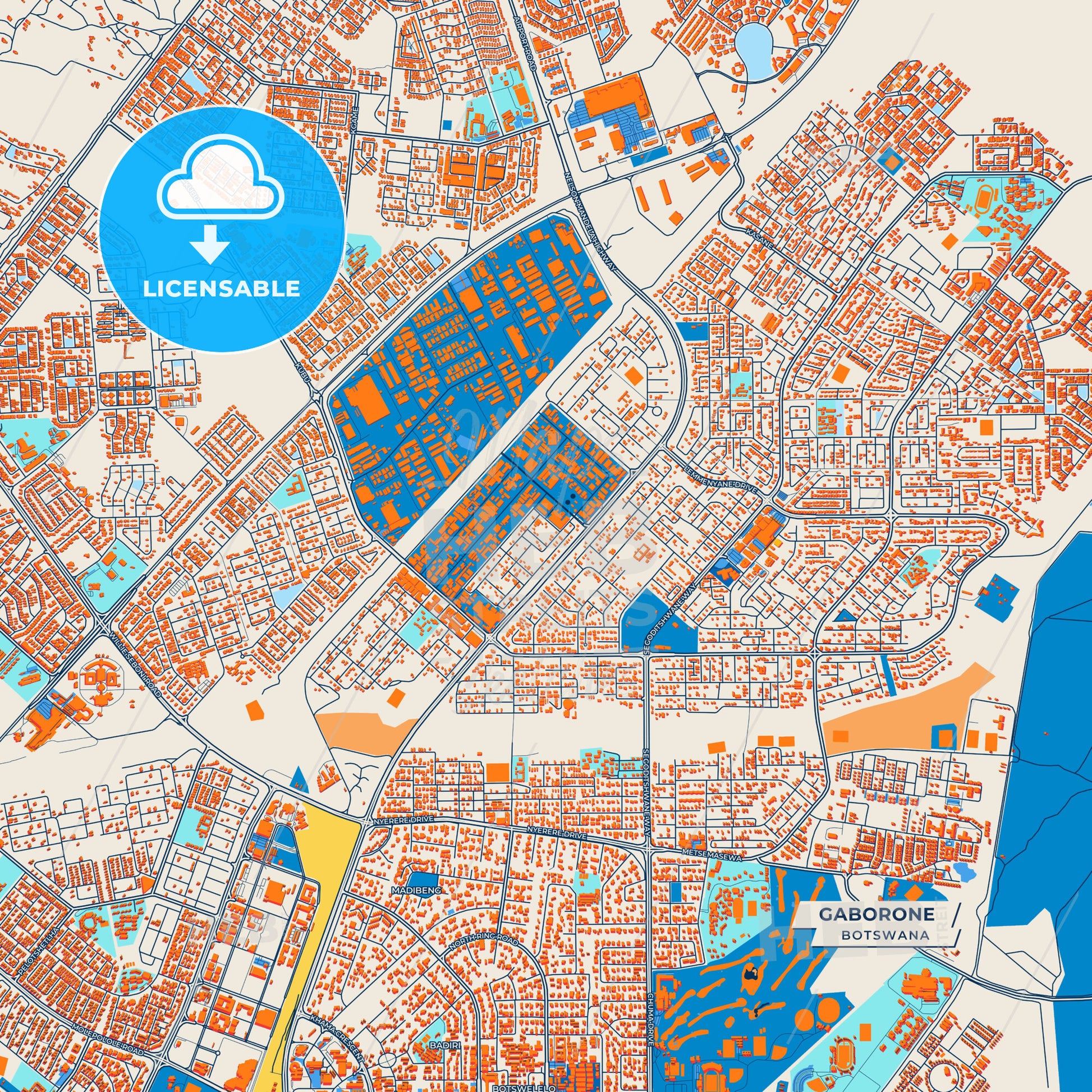 Canvas Print Template of Gaborone Street Map