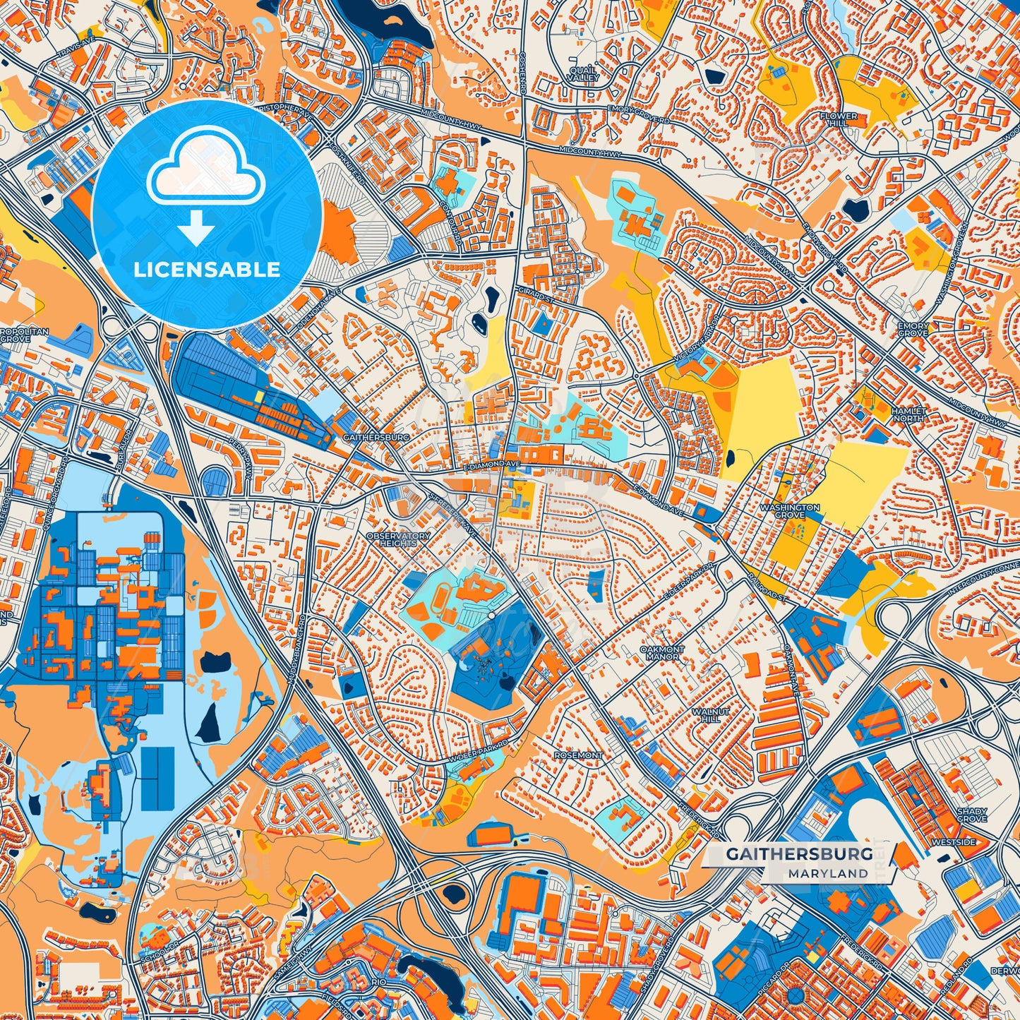 Canvas Print Template of Gaithersburg Street Map