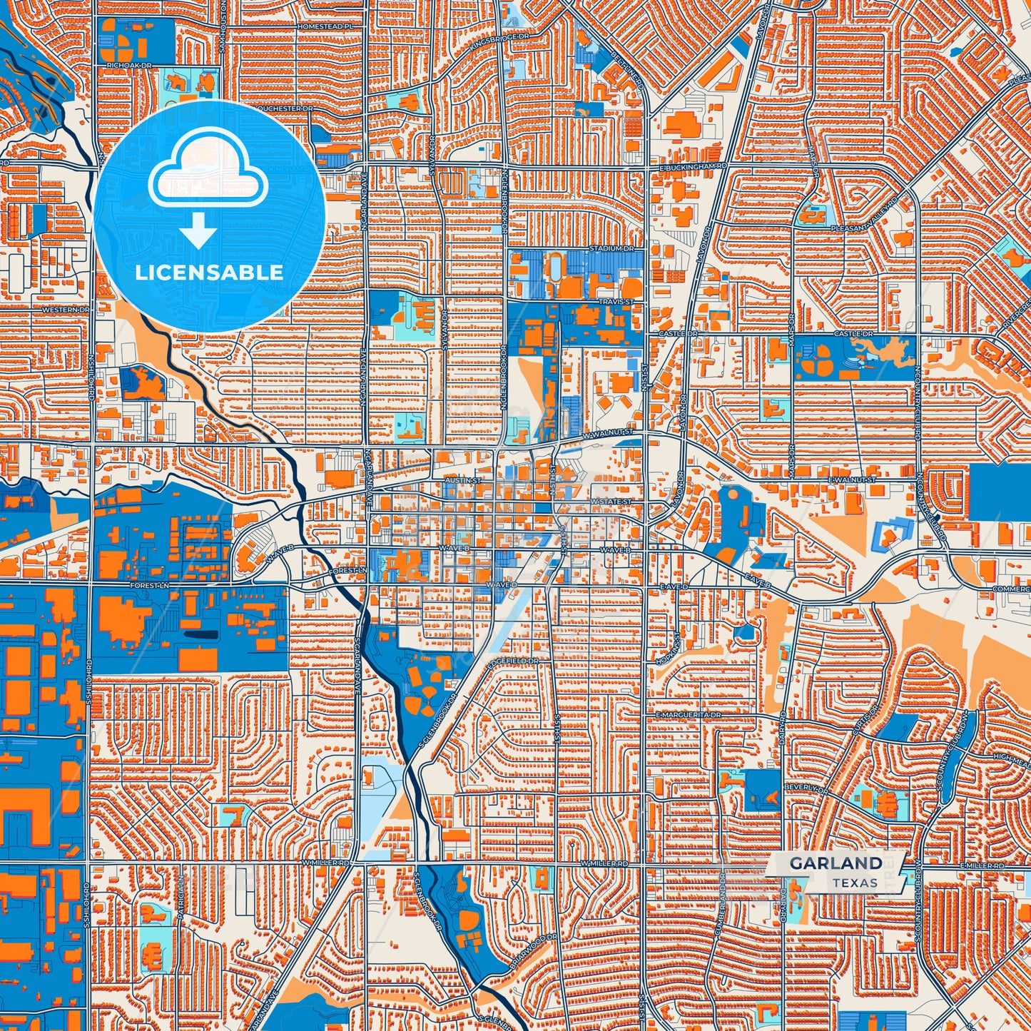 Canvas Print Template of Garland Street Map