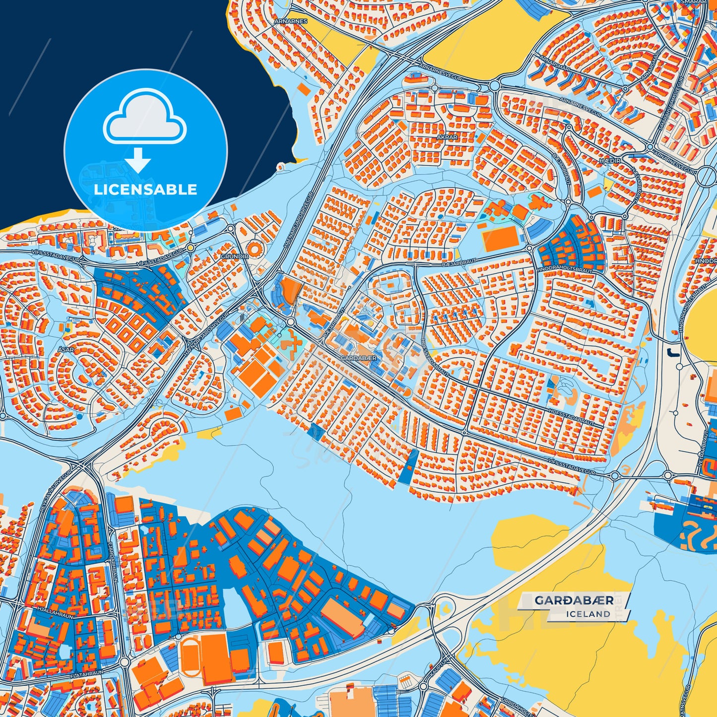 Canvas Print Template of Garðabær Street Map
