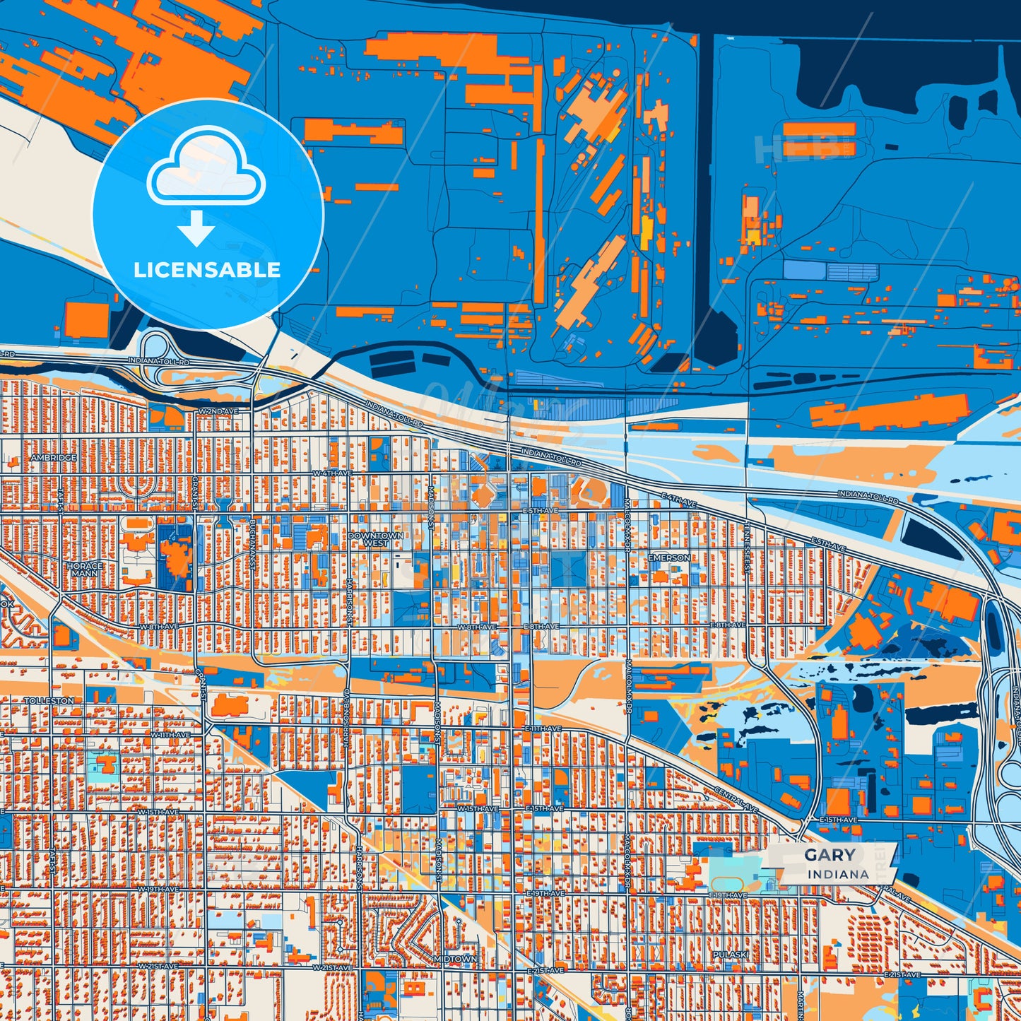 Canvas Print Template of Gary Street Map