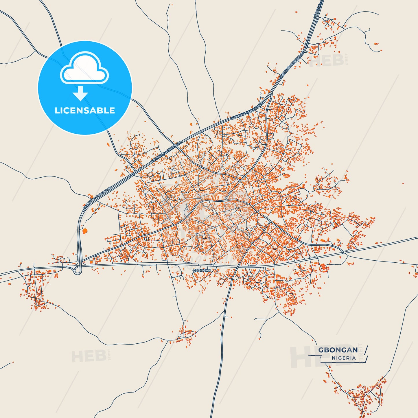 Canvas Print Template of Gbongan Street Map