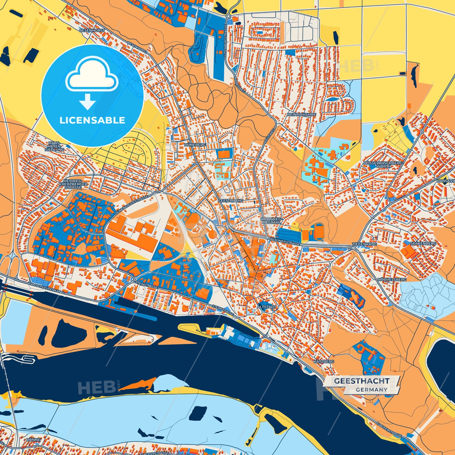 Canvas Print Template of Geesthacht Street Map