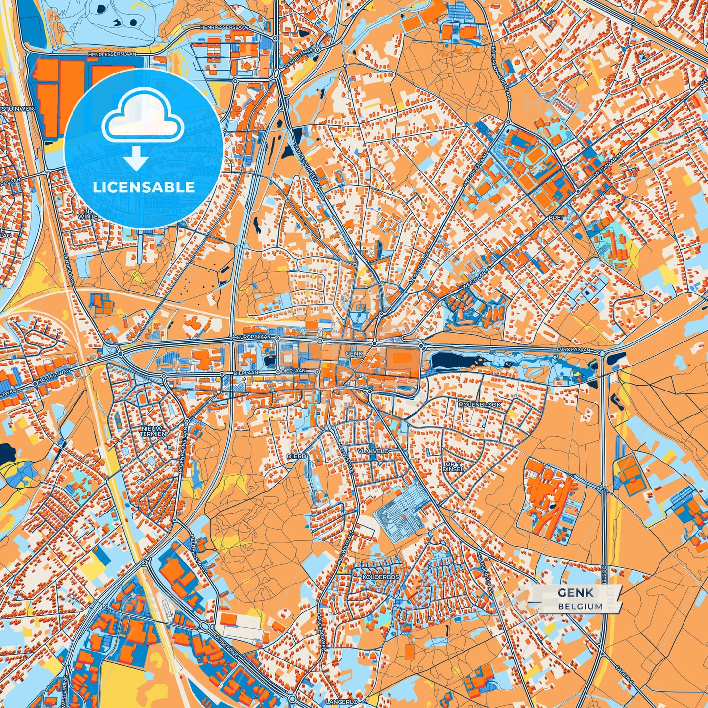 Canvas Print Template of Genk Street Map