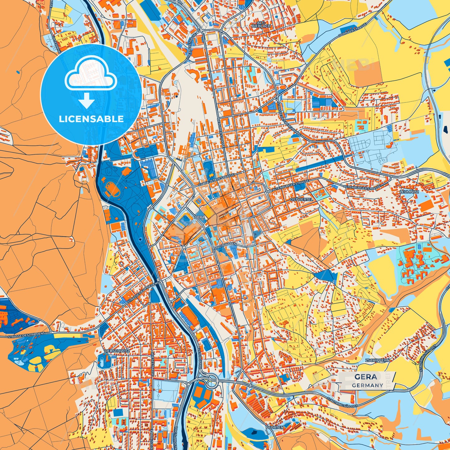 Canvas Print Template of Gera Street Map