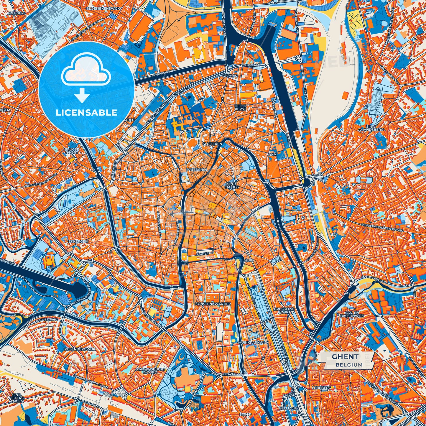 Canvas Print Template of Ghent Street Map