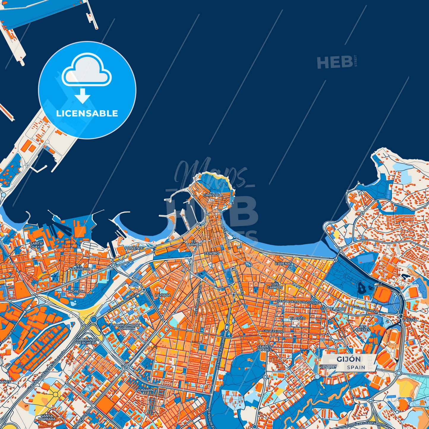 Canvas Print Template of Gijón Street Map