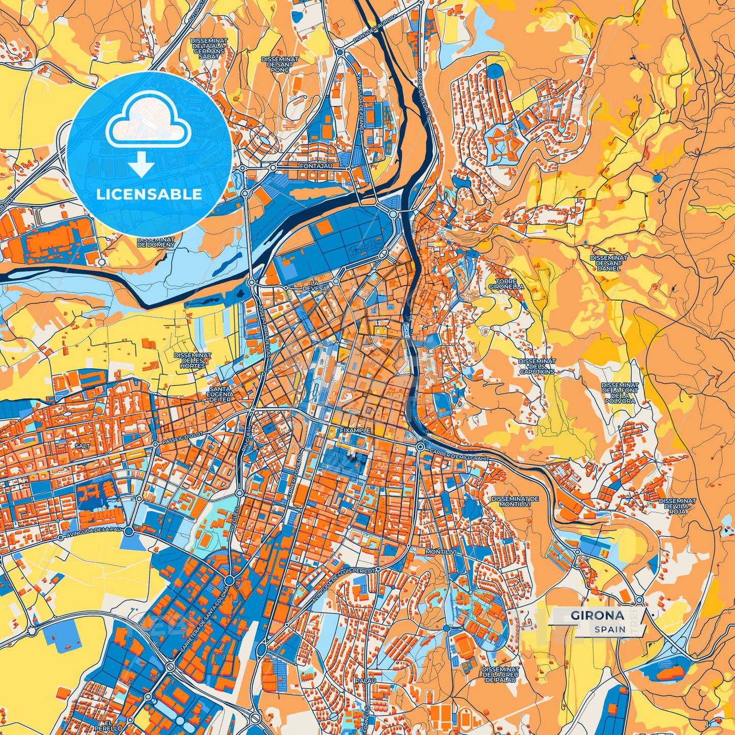Canvas Print Template of Girona Street Map
