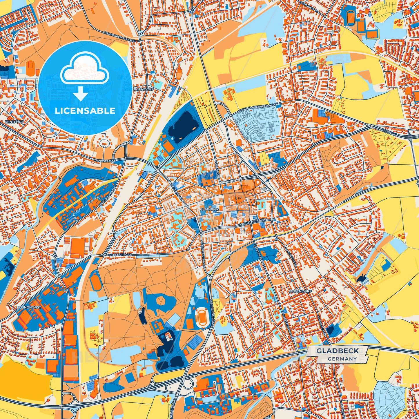 Canvas Print Template of Gladbeck Street Map