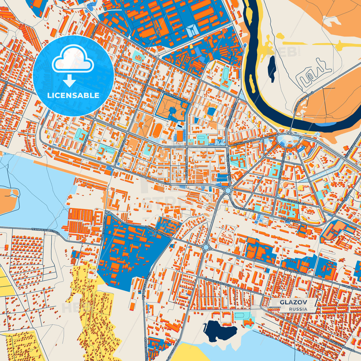 Canvas Print Template of Glazov Street Map