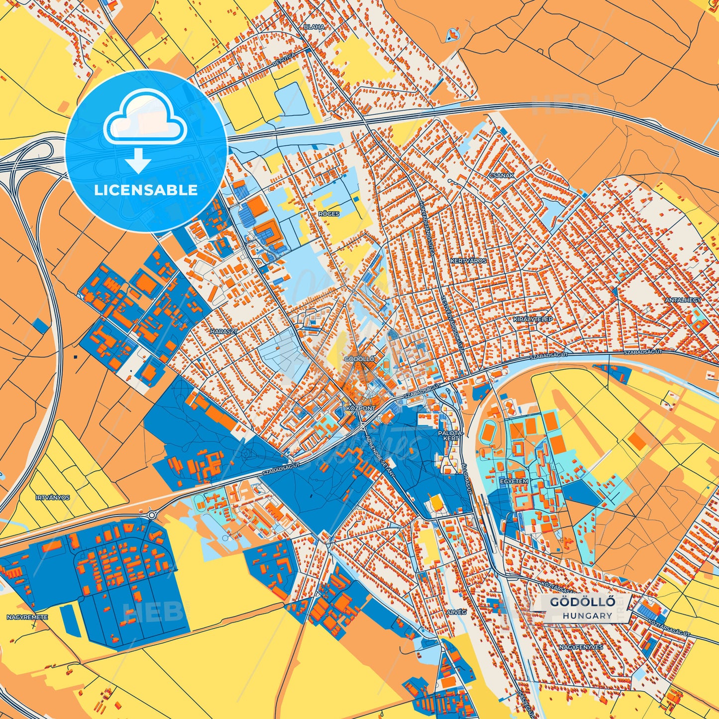 Canvas Print Template of Gödöllő Street Map