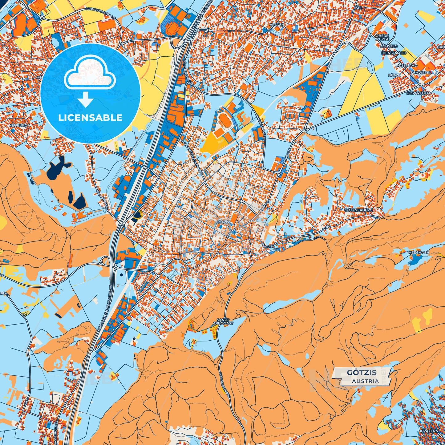 Canvas Print Template of Götzis Street Map