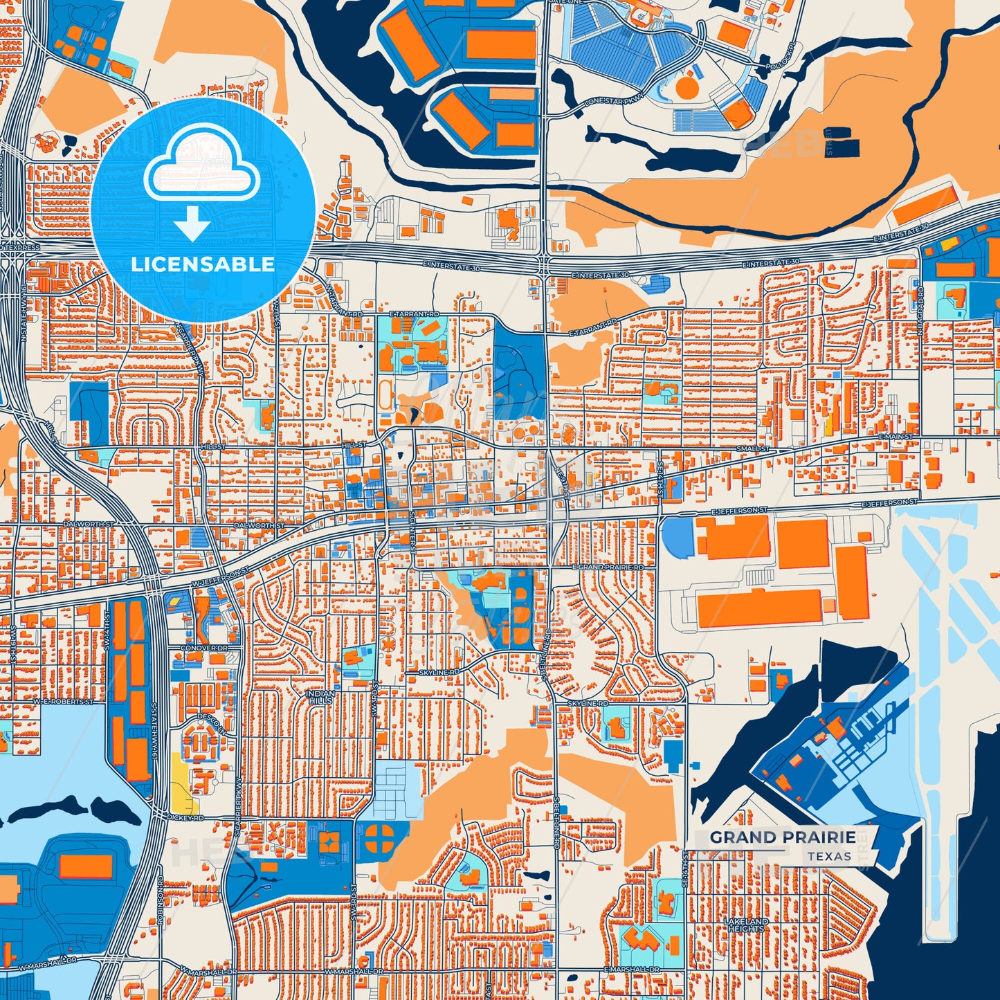Canvas Print Template of Grand Prairie Street Map