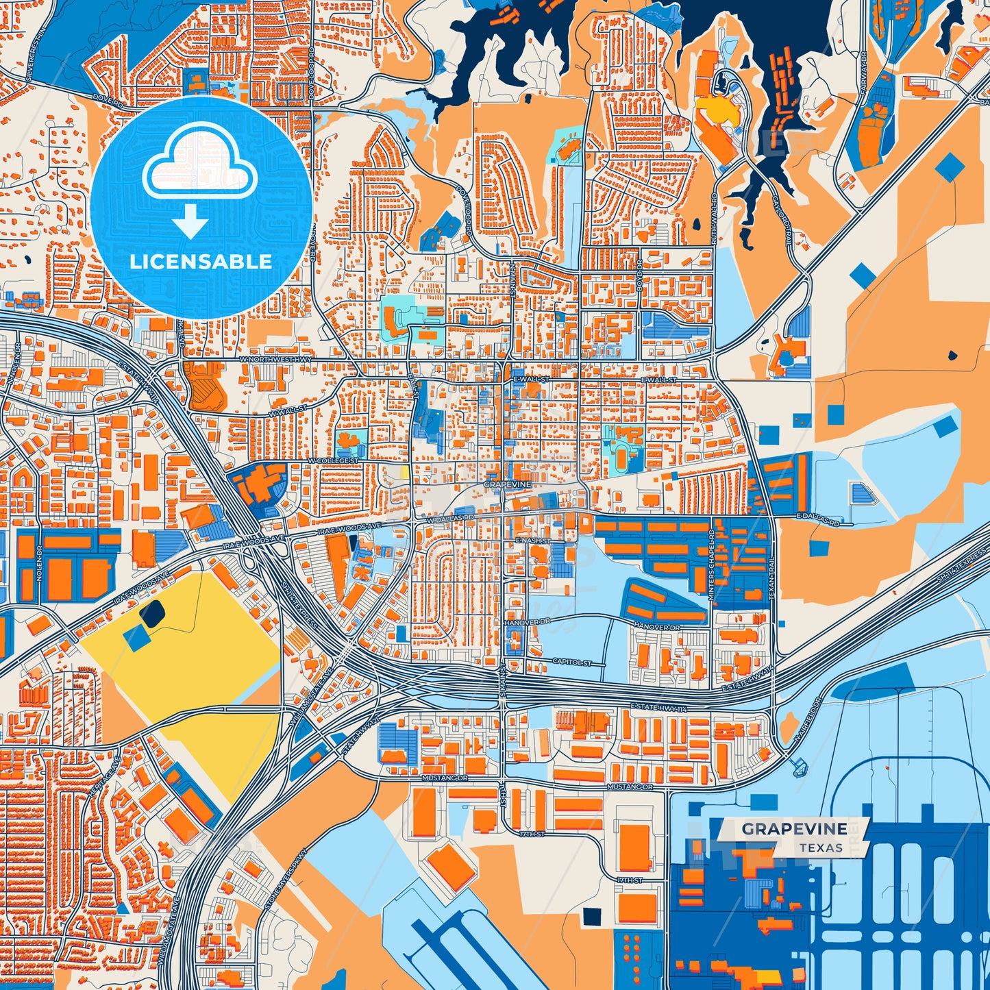 Canvas Print Template of Grapevine Street Map