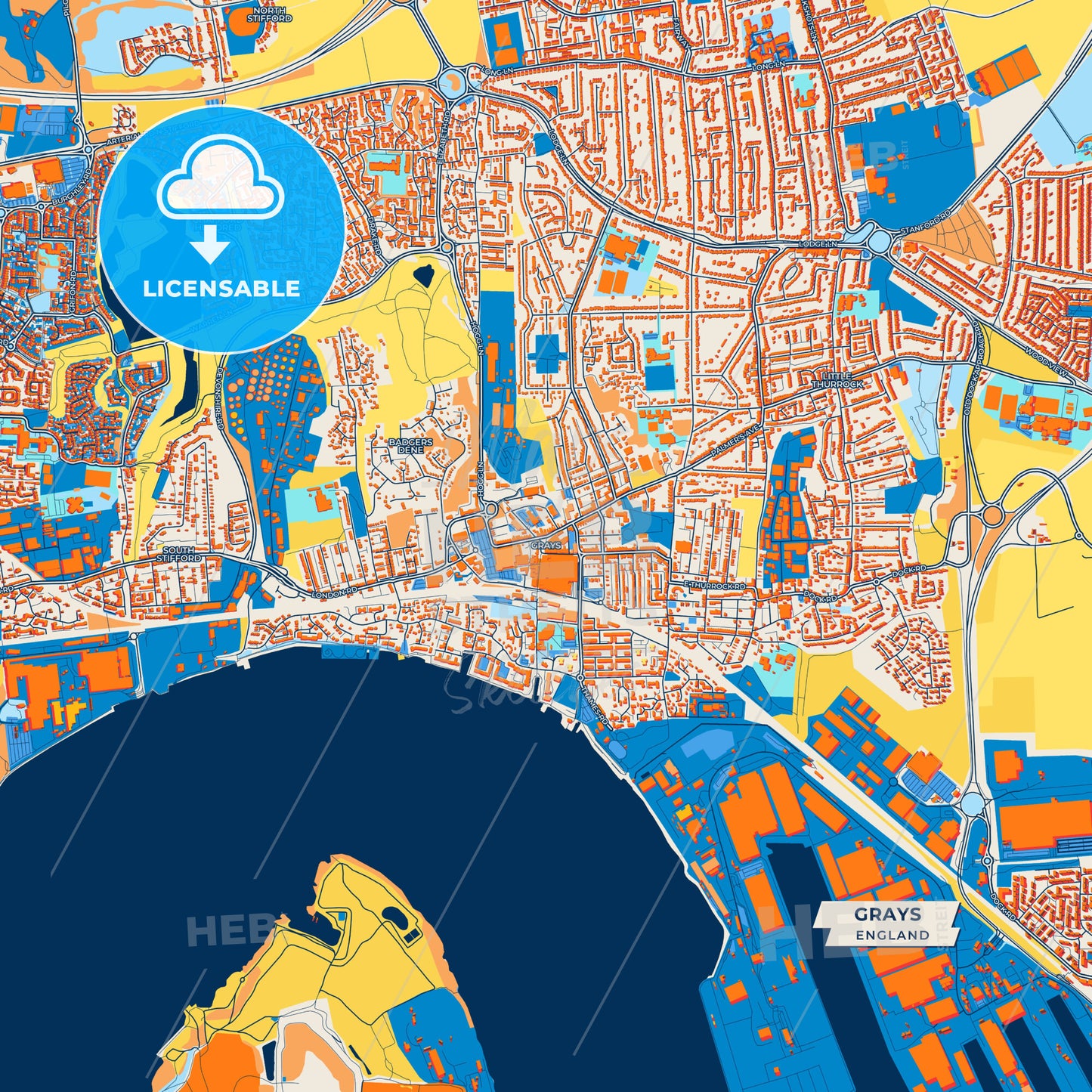 Canvas Print Template of Grays Street Map