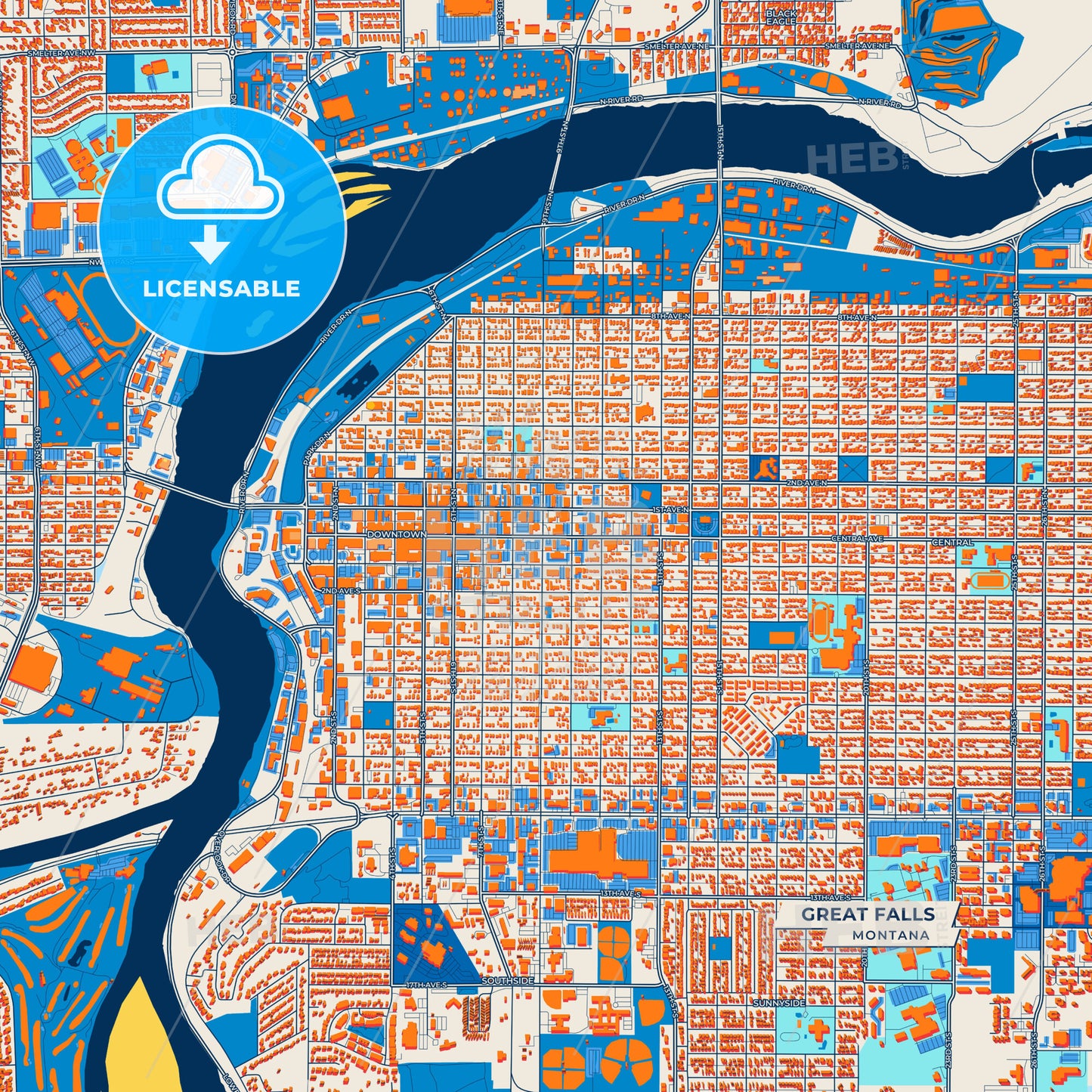 Canvas Print Template of Great Falls Street Map