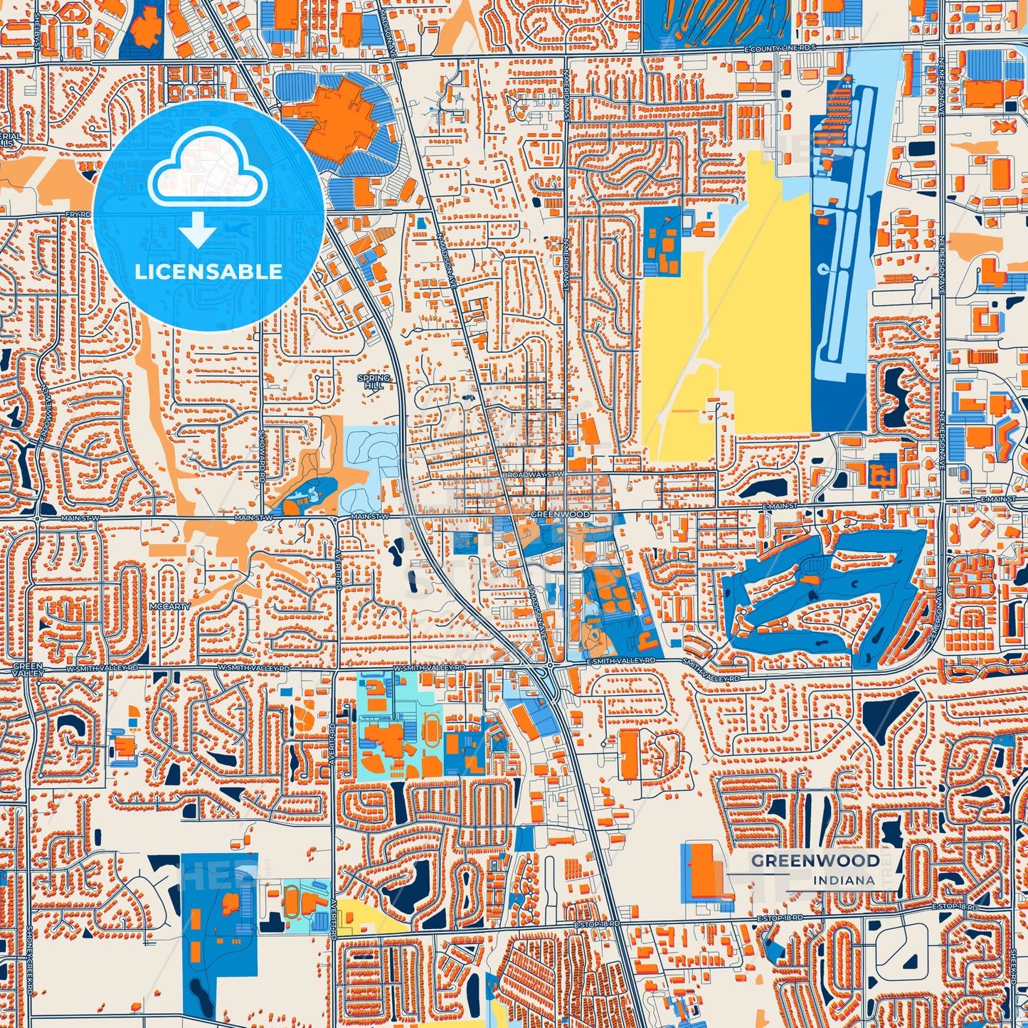 Canvas Print Template of Greenwood Street Map