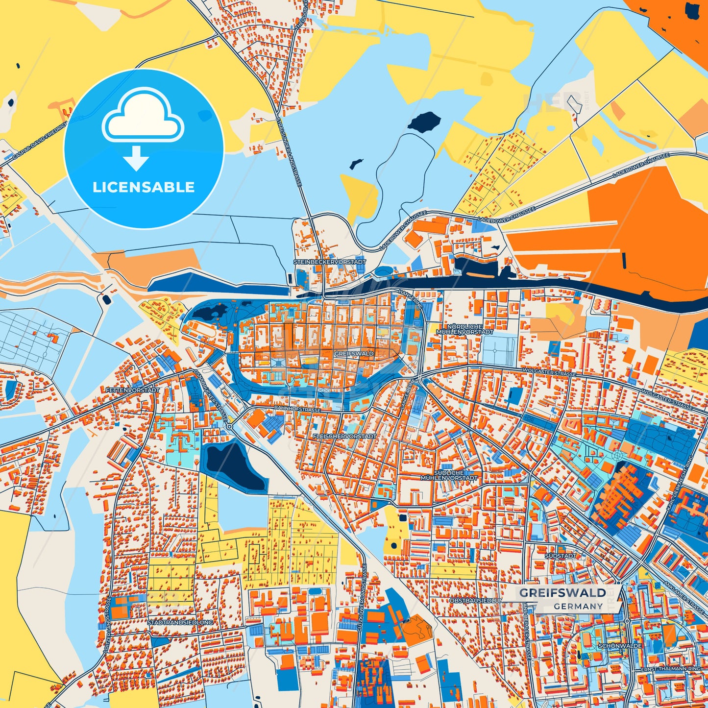 Canvas Print Template of Greifswald Street Map