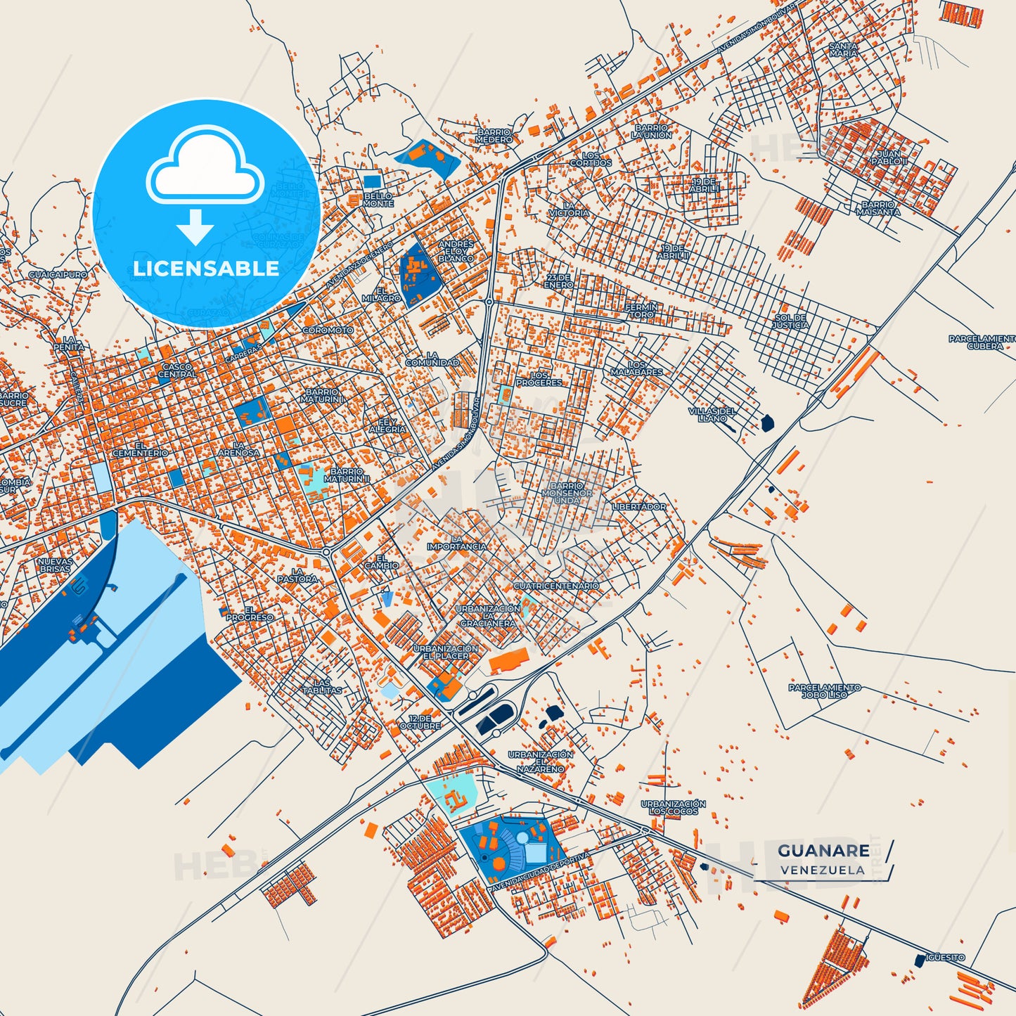 Canvas Print Template of Guanare Street Map