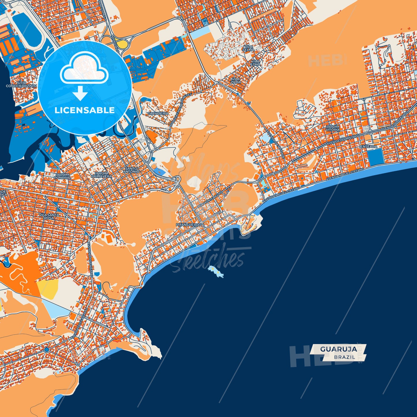 Canvas Print Template of Guaruja Street Map