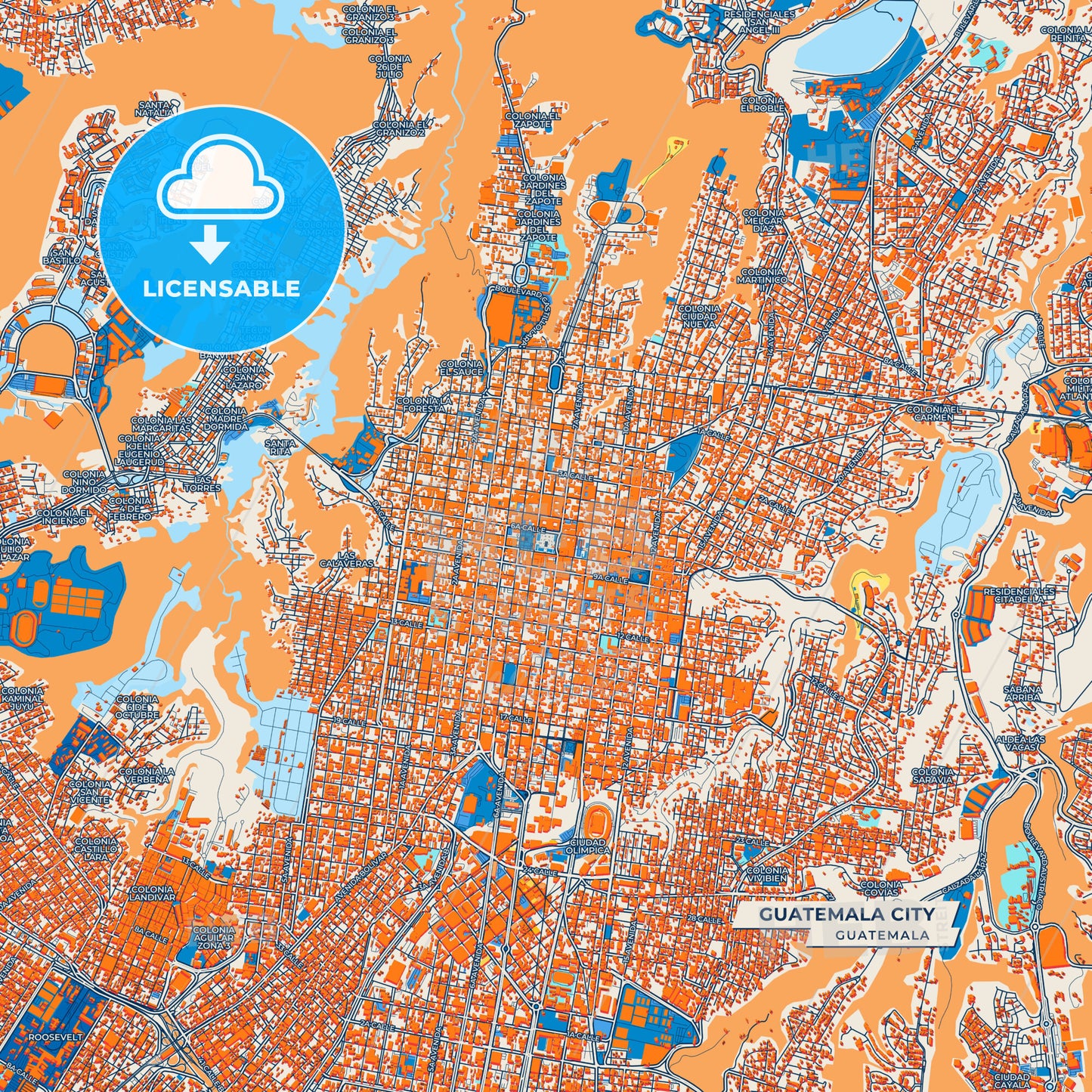 Canvas Print Template of Guatemala City Street Map