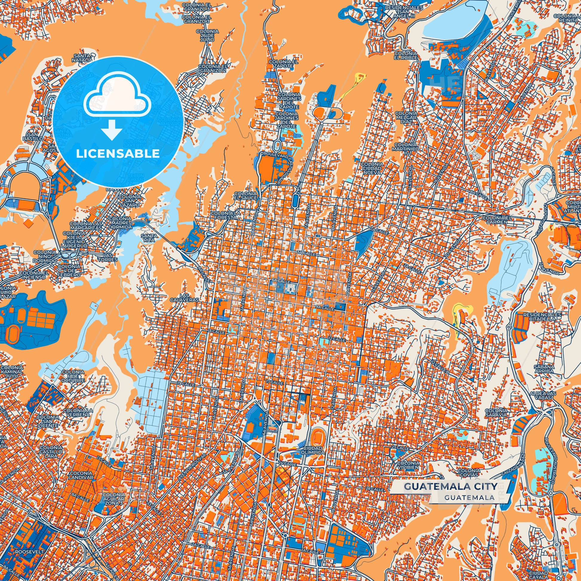 Canvas Print Template of Guatemala City Street Map