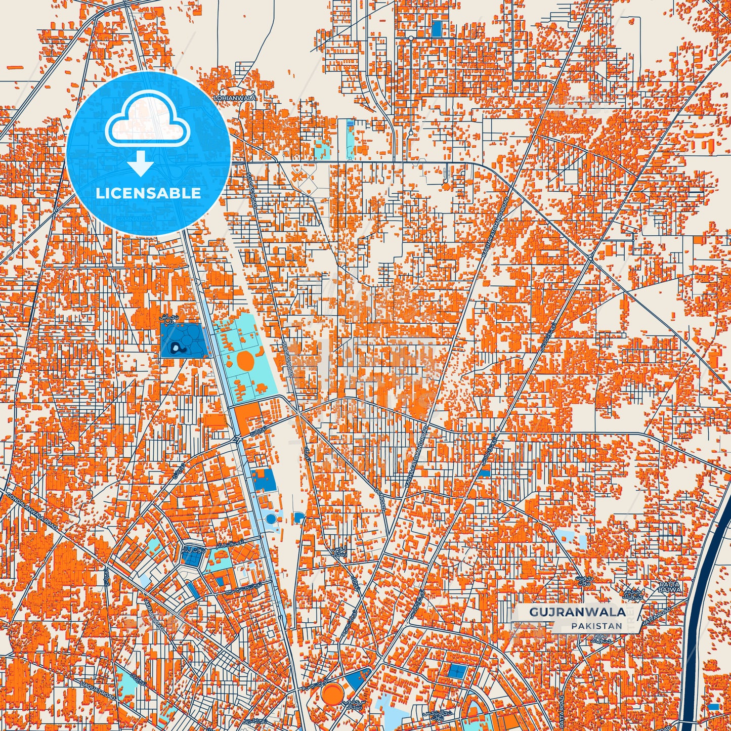 Canvas Print Template of Gujranwala Street Map