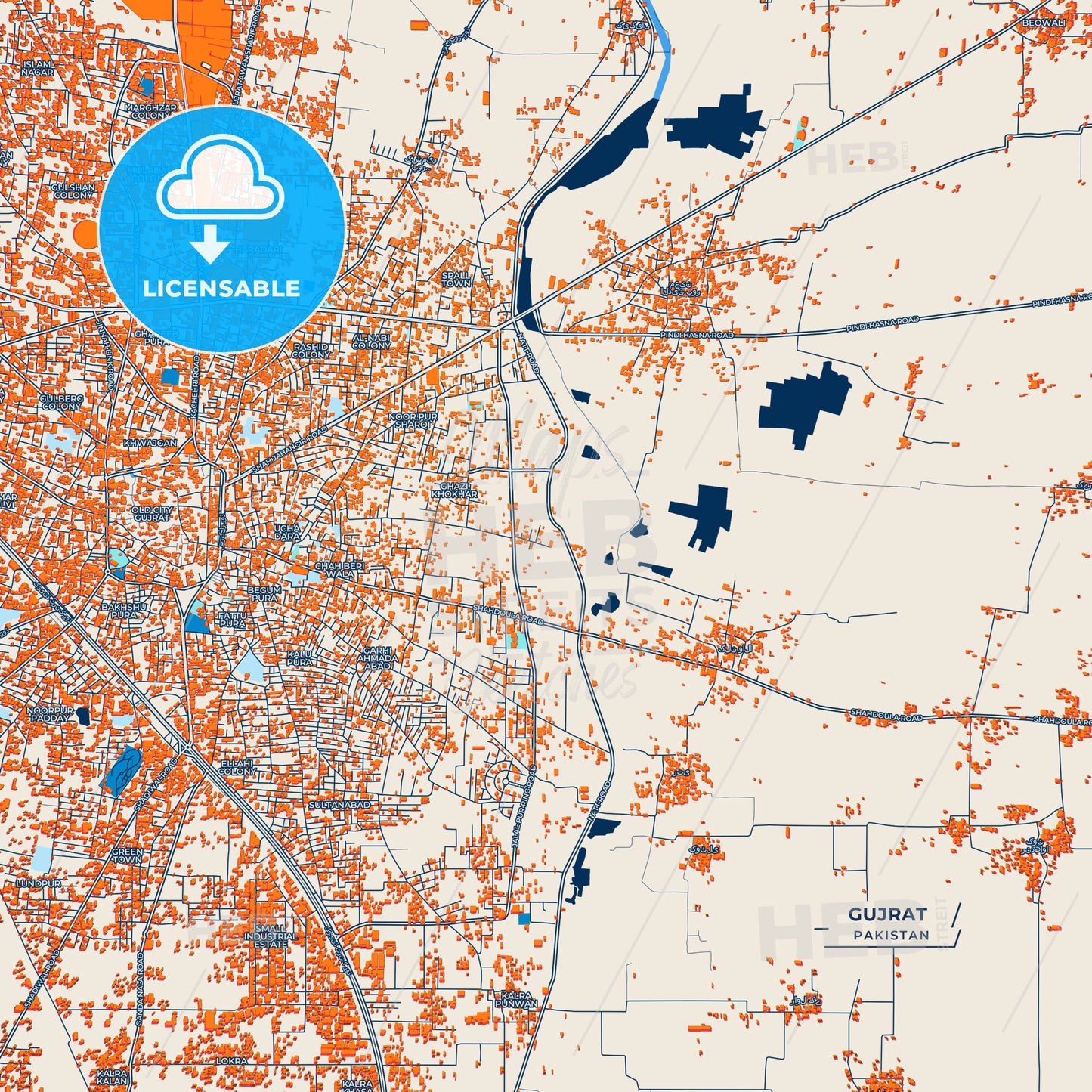 Canvas Print Template of Gujrat Street Map