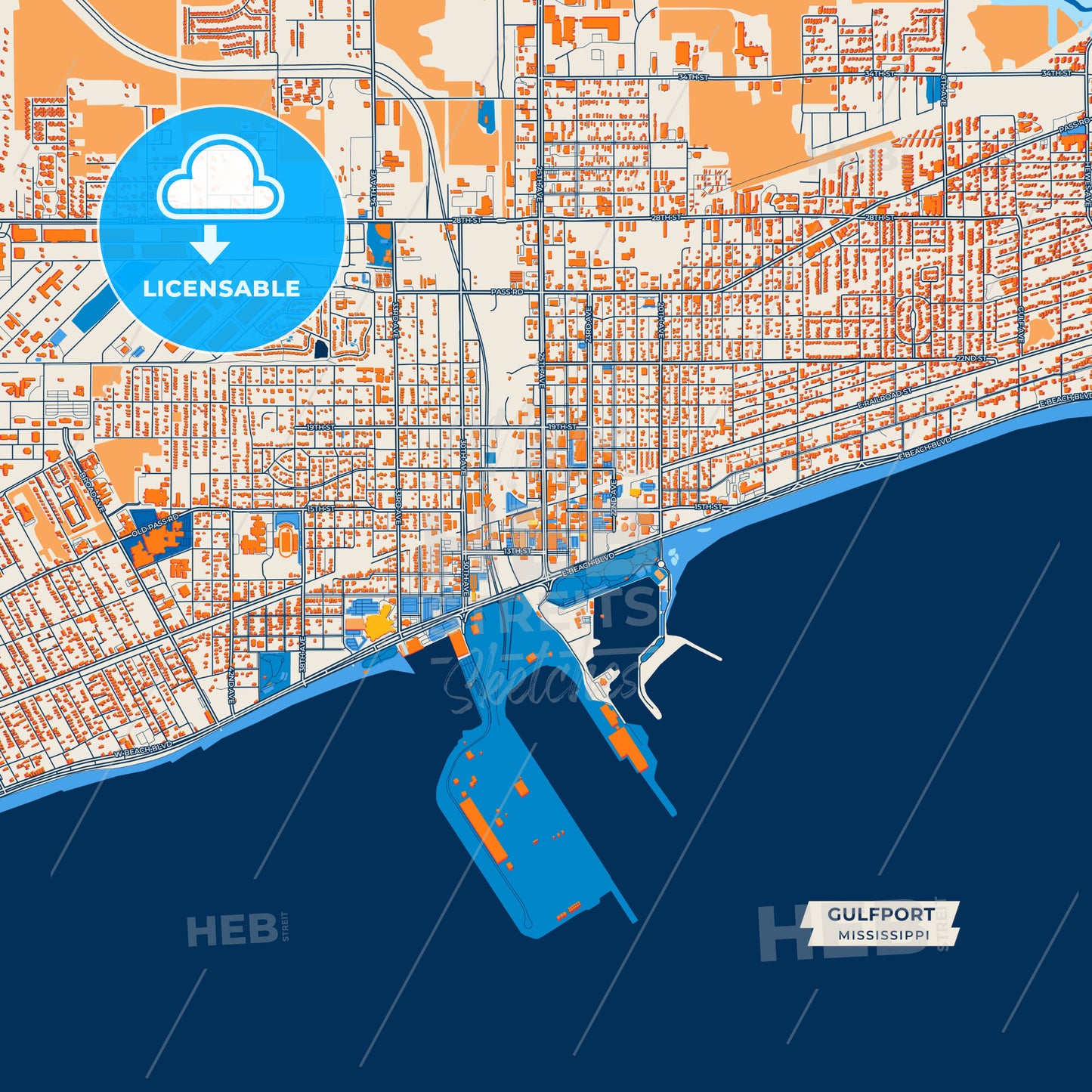 Canvas Print Template of Gulfport Street Map