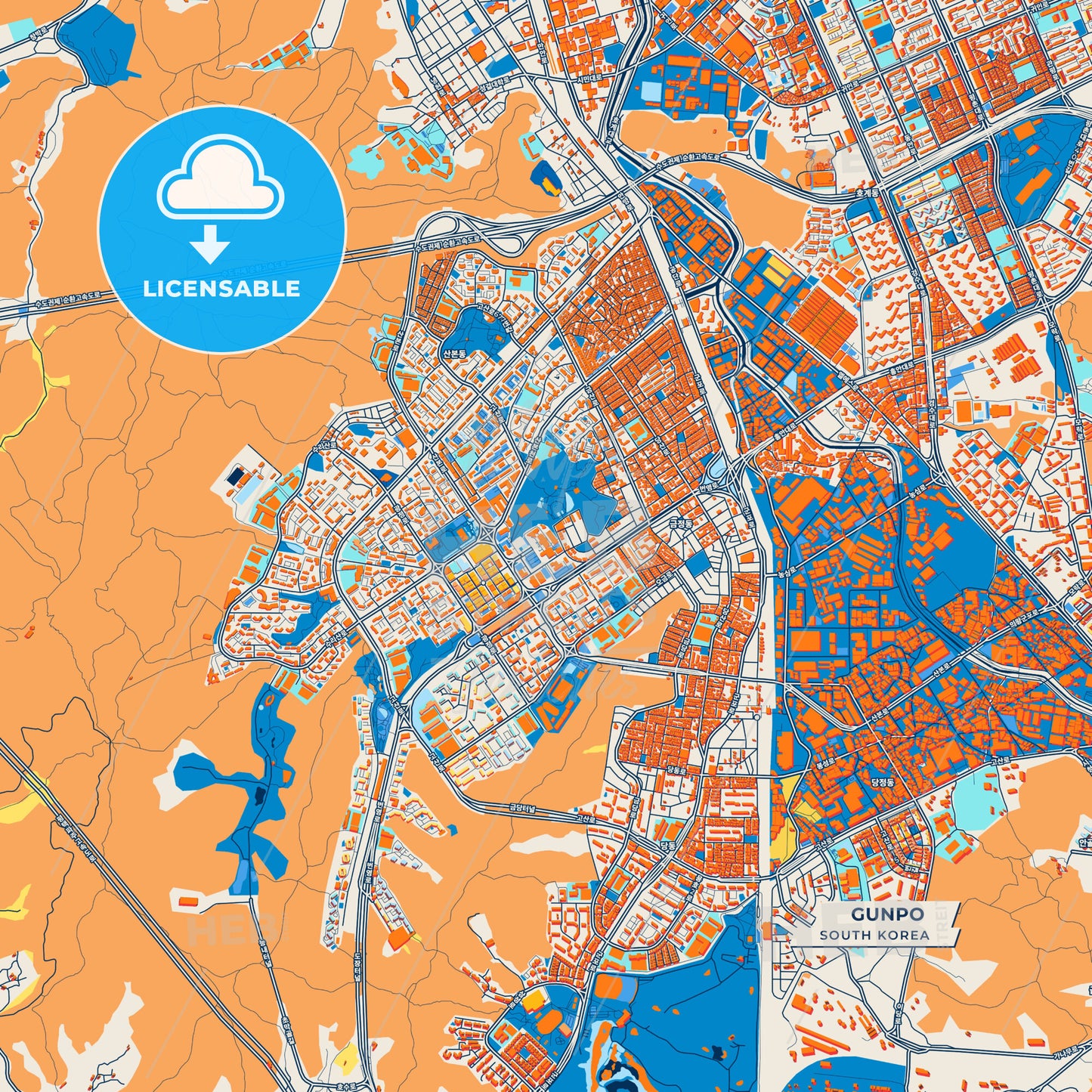 Canvas Print Template of Gunpo Street Map