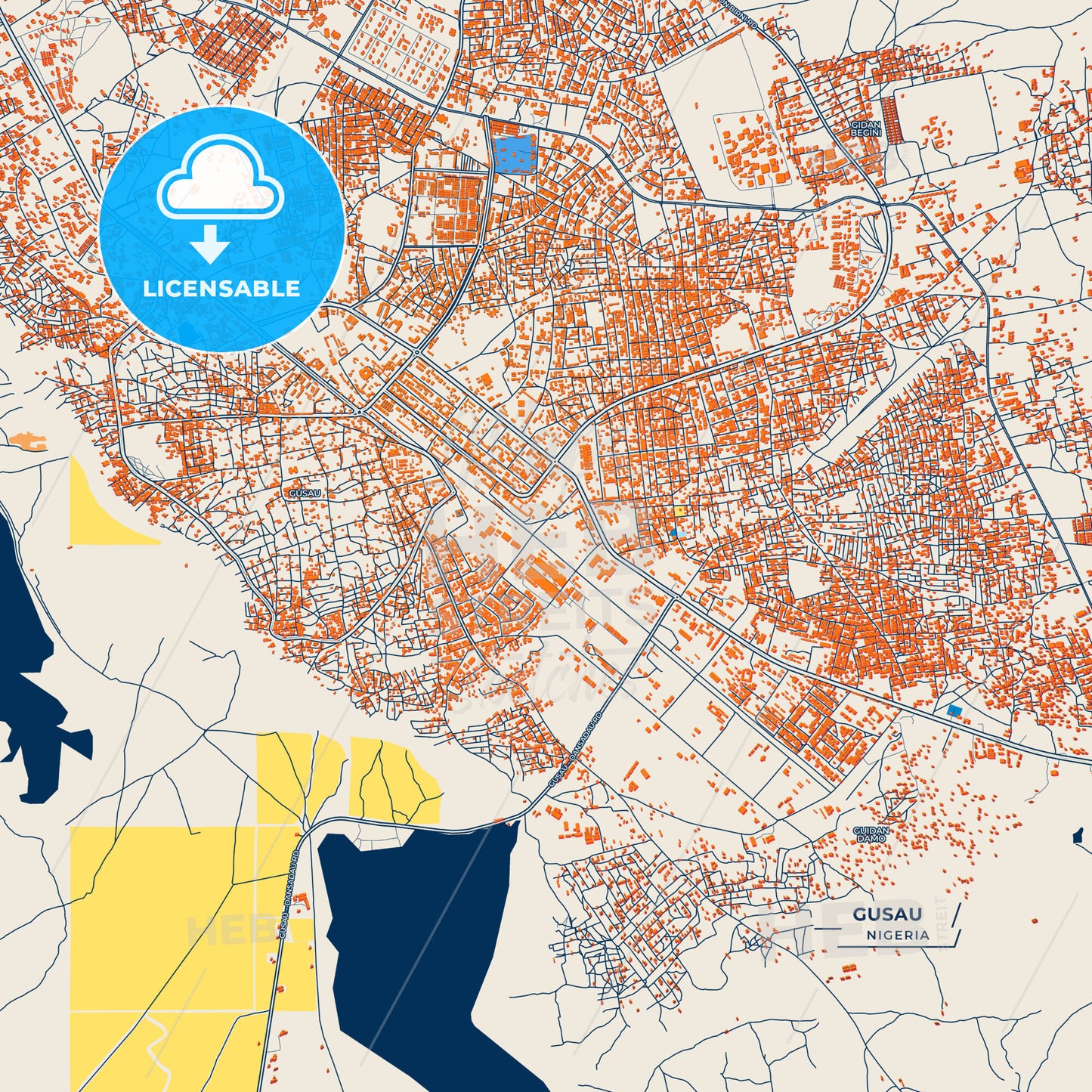 Canvas Print Template of Gusau Street Map