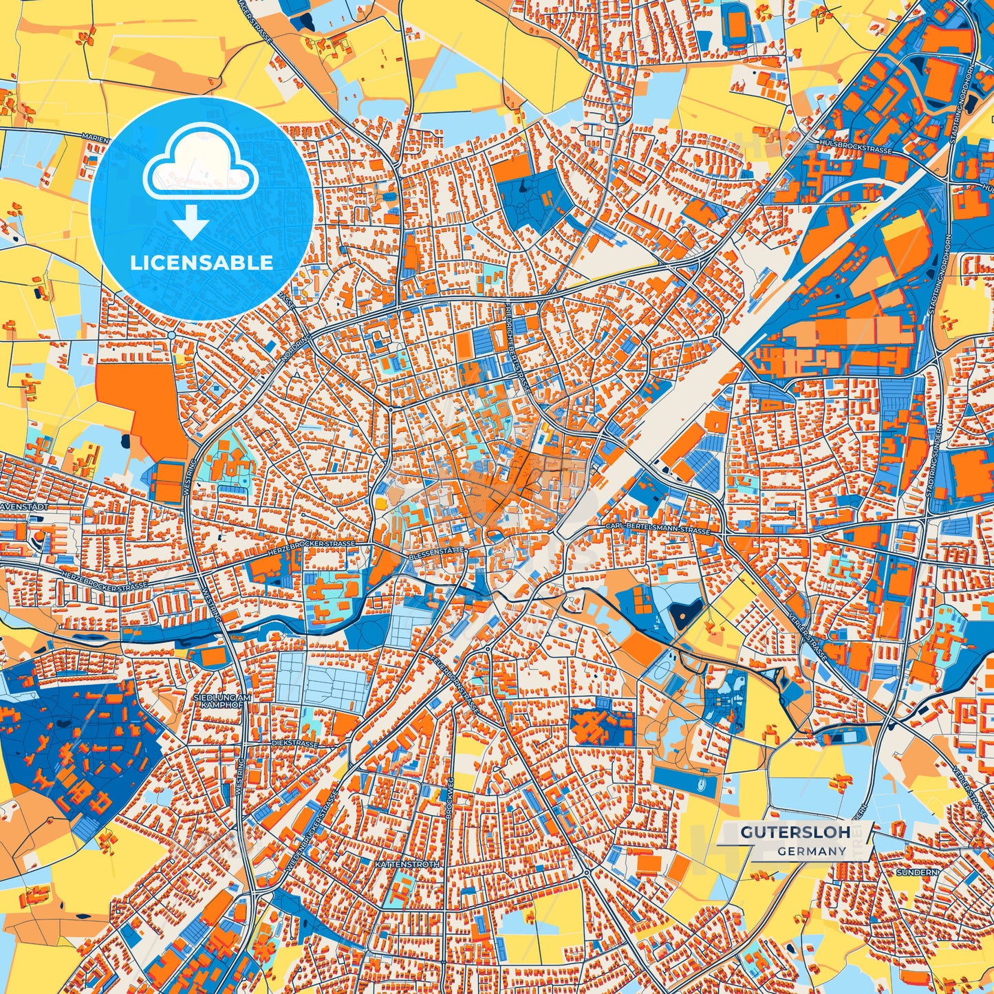 Canvas Print Template of Gutersloh Street Map