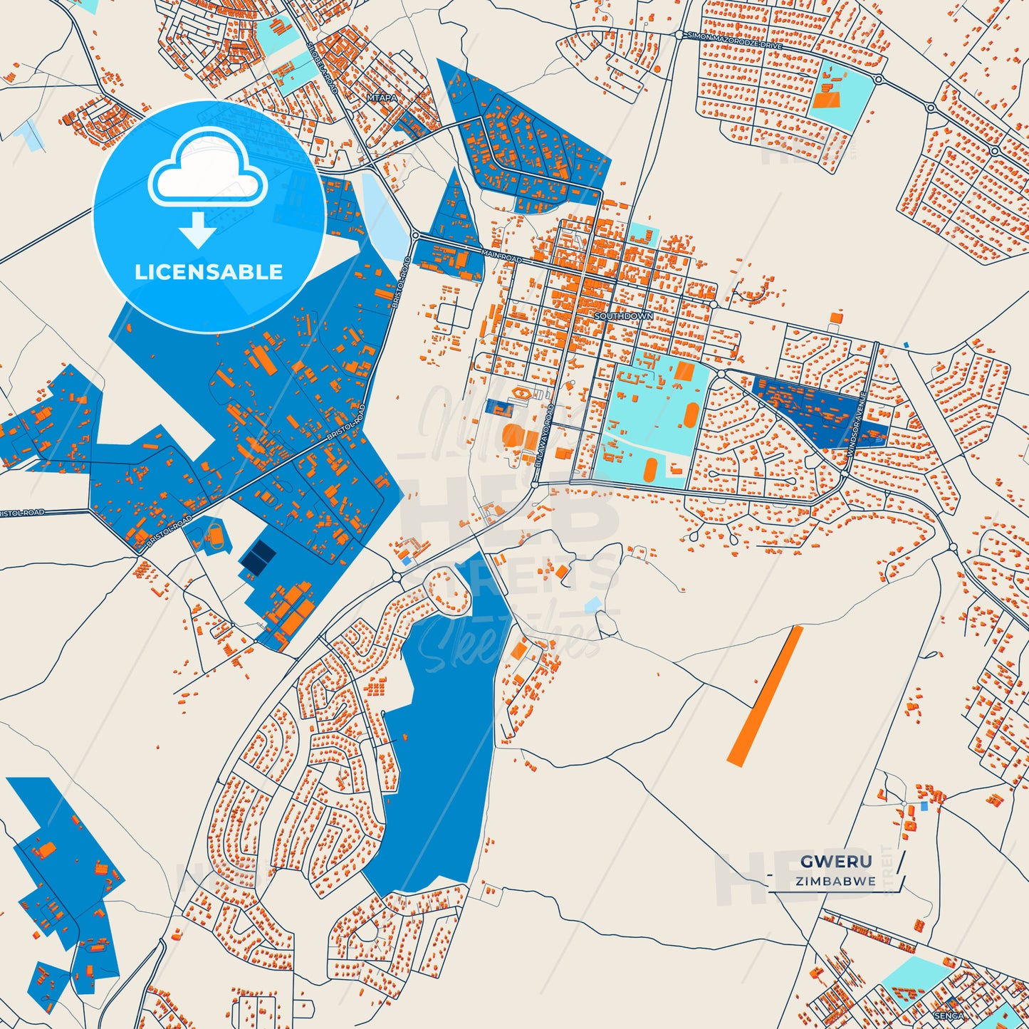 Canvas Print Template of Gweru Street Map