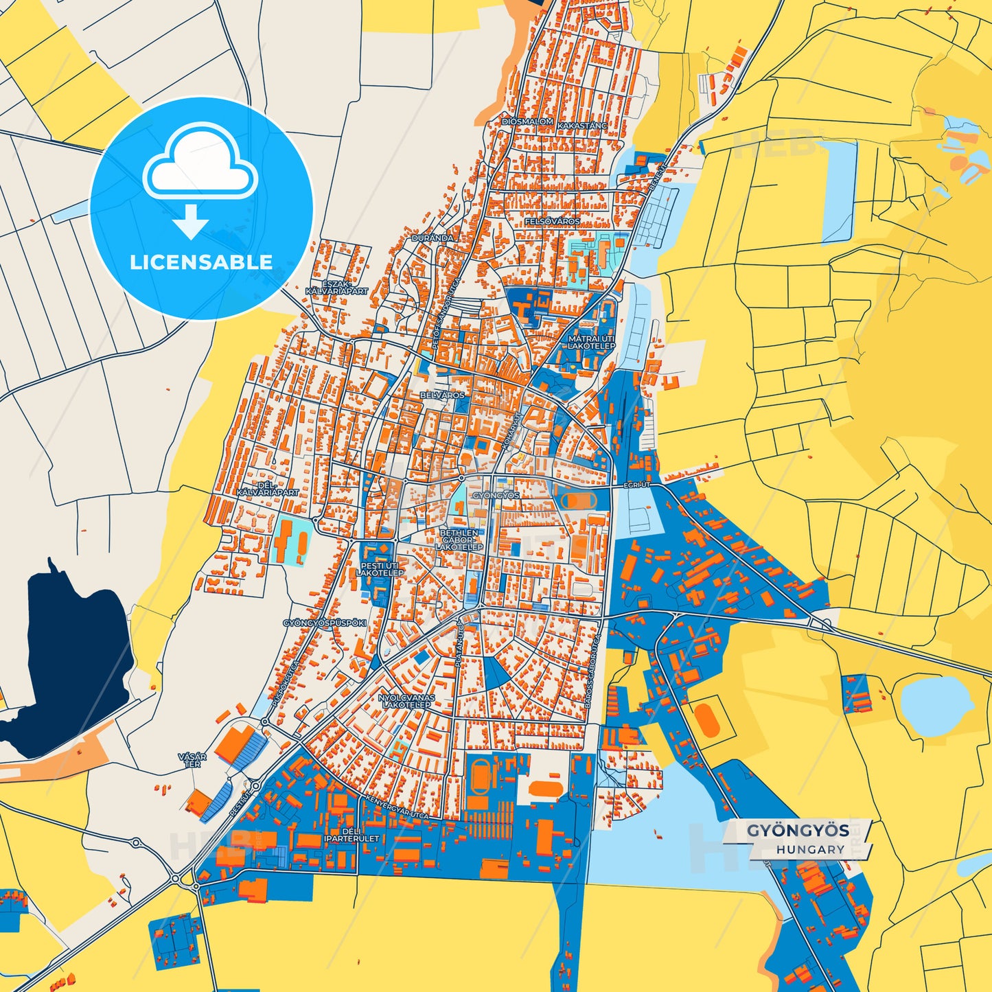 Canvas Print Template of Gyöngyös Street Map