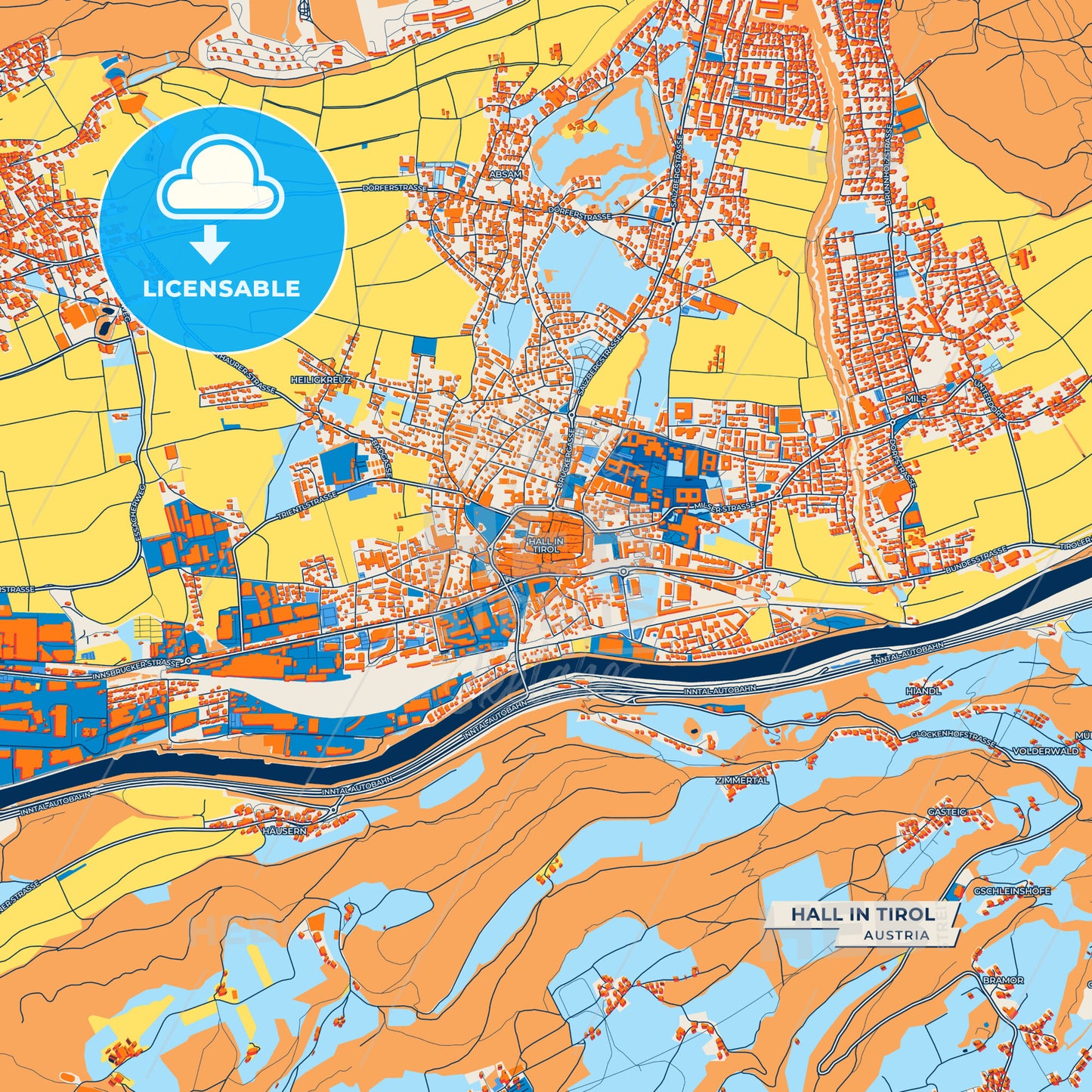 Canvas Print Template of Hall in Tirol Street Map