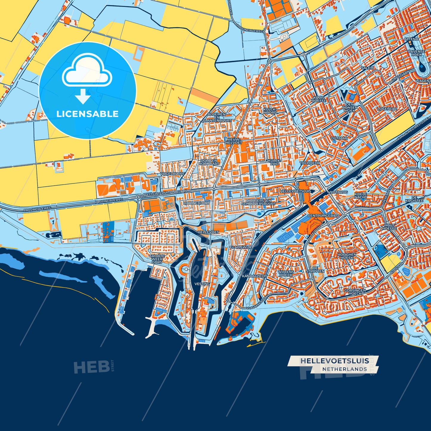 Canvas Print Template of Hellevoetsluis Street Map