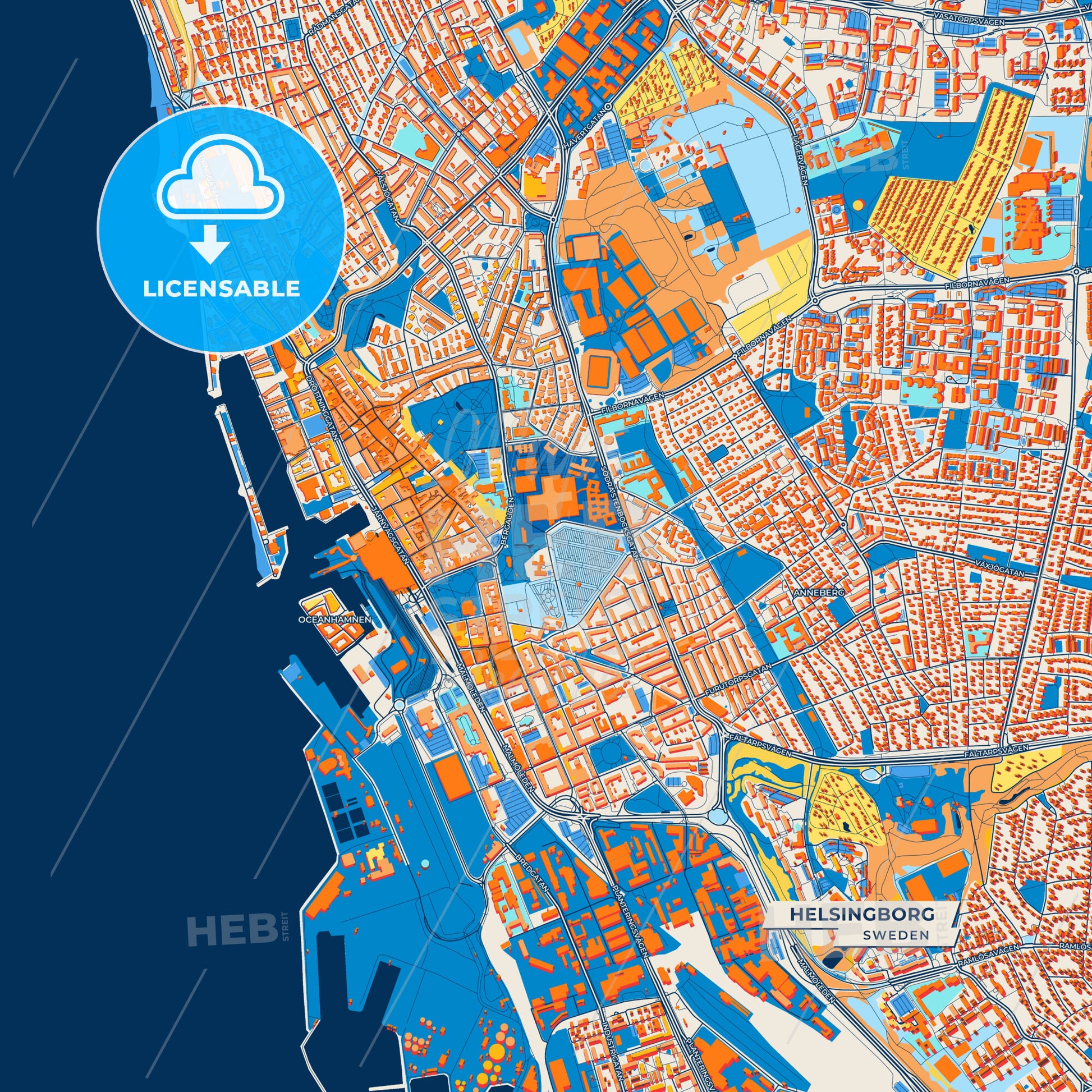 Canvas Print Template of Helsingborg Street Map