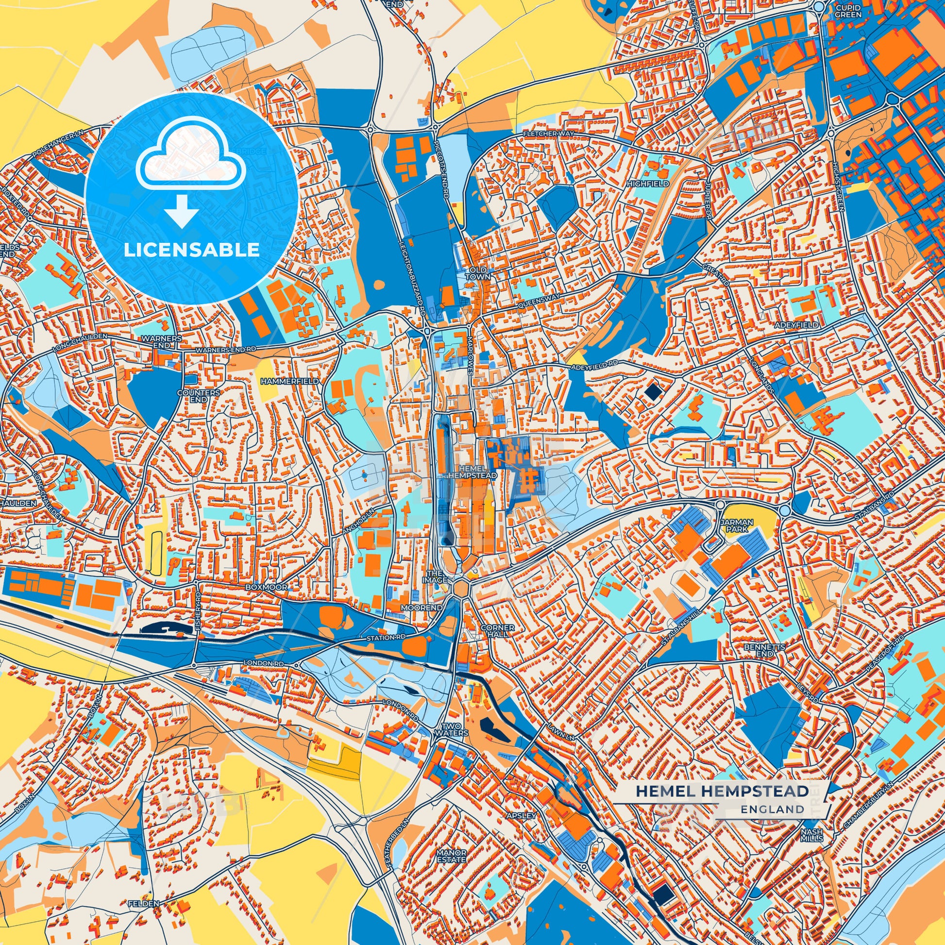 Canvas Print Template of Hemel Hempstead Street Map