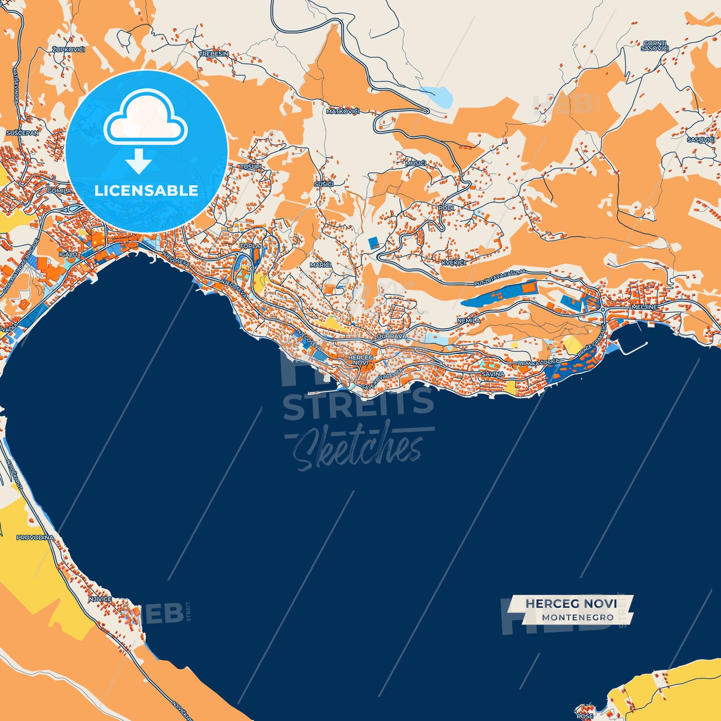 Canvas Print Template of Herceg Novi Street Map